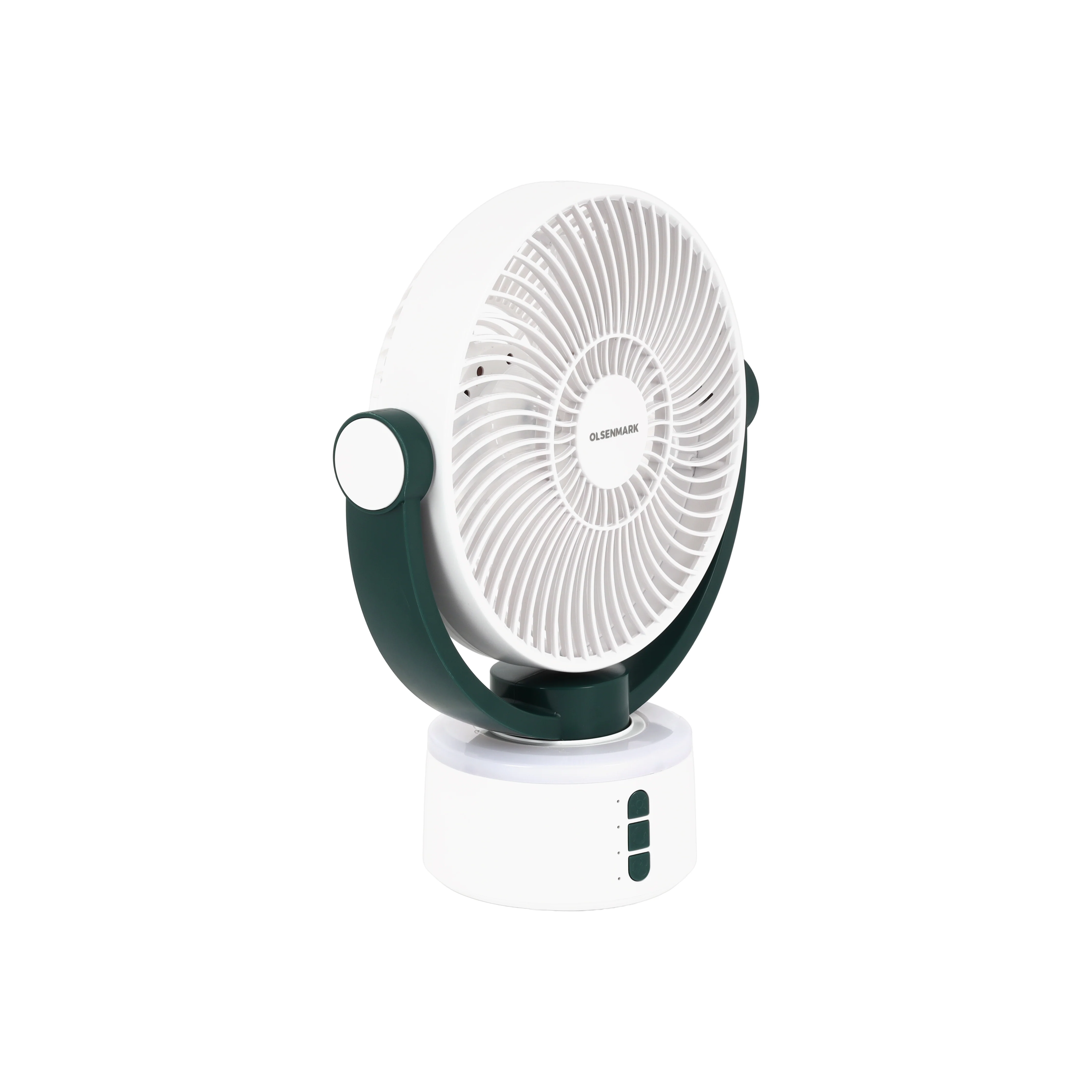 Olsenmark 8" Oscillating LED Table Fan- OMF1941/ 2-in-1, 2 Level Light Modes, Fans Works 9 Hours/ with Charging, Full-Charging, Overcharged and Working Indicator/ Perfect for Home, Office, Travel, Study Table, etc./ 2 Years Warranty, Green and White - Image 2