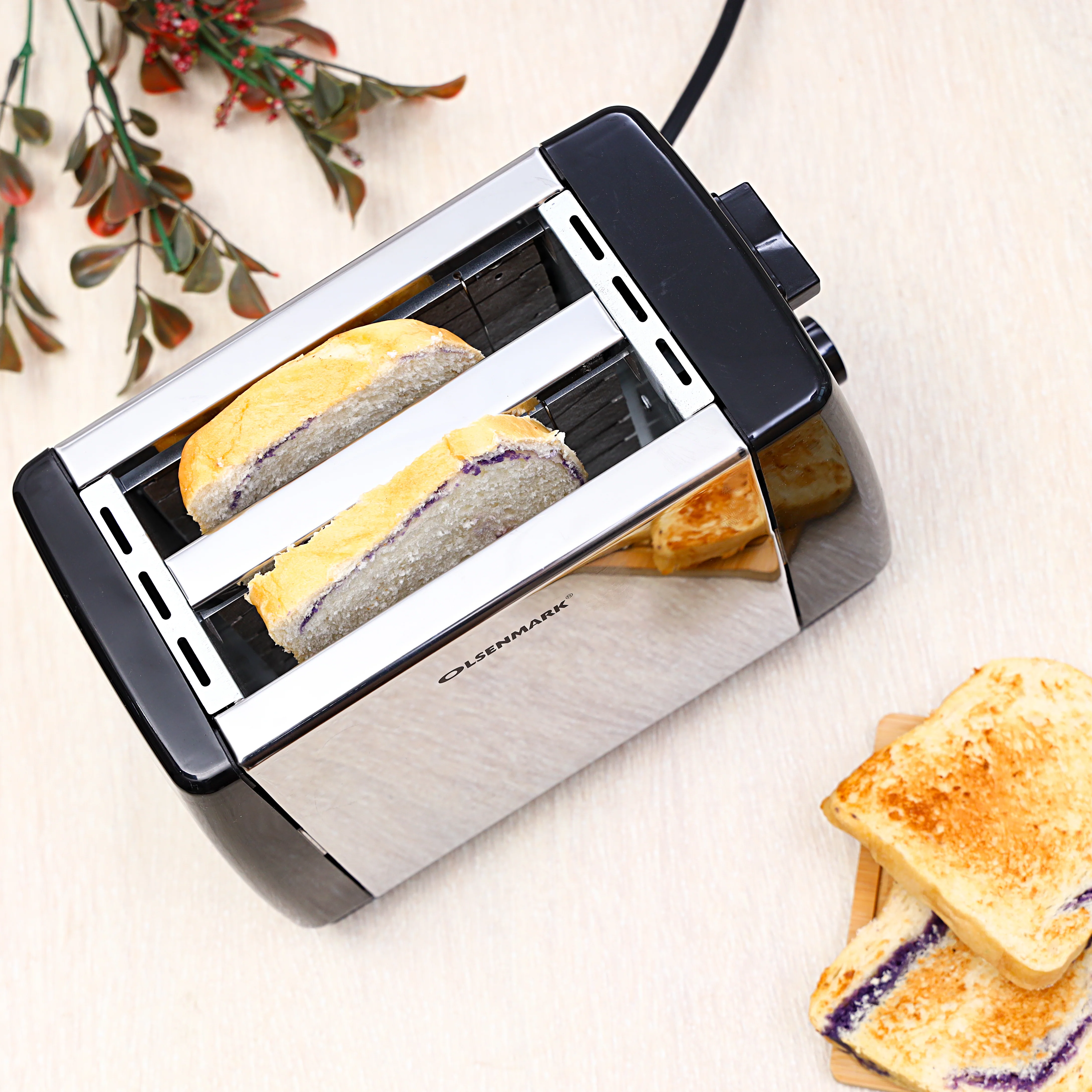 Olsenmark OMBT2398 2 Slice Bread Toaster| Stainless Steel Body with 750W Power and Auto Pop-Up| Variable Timing Control, Cancel Button and Easy Clean Crumb Tray| - Image 5