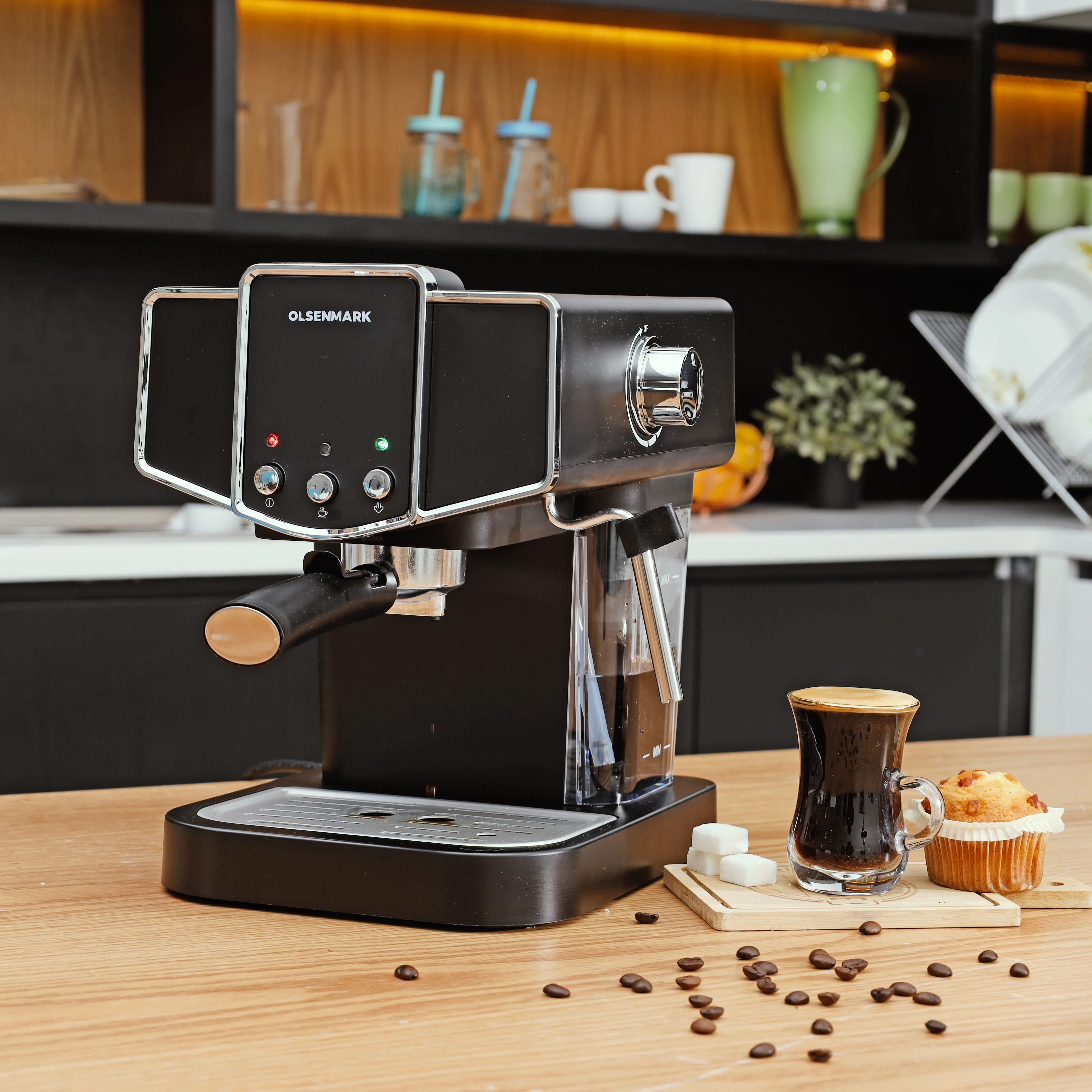 Olsenmark OMCM2442 Cappuccino Maker 1050W| 15 bar pump pressure & 1.2L tank brews espresso| cappuccino & latte., milk frothing, adjustable steam & auto shut off| - Image 5