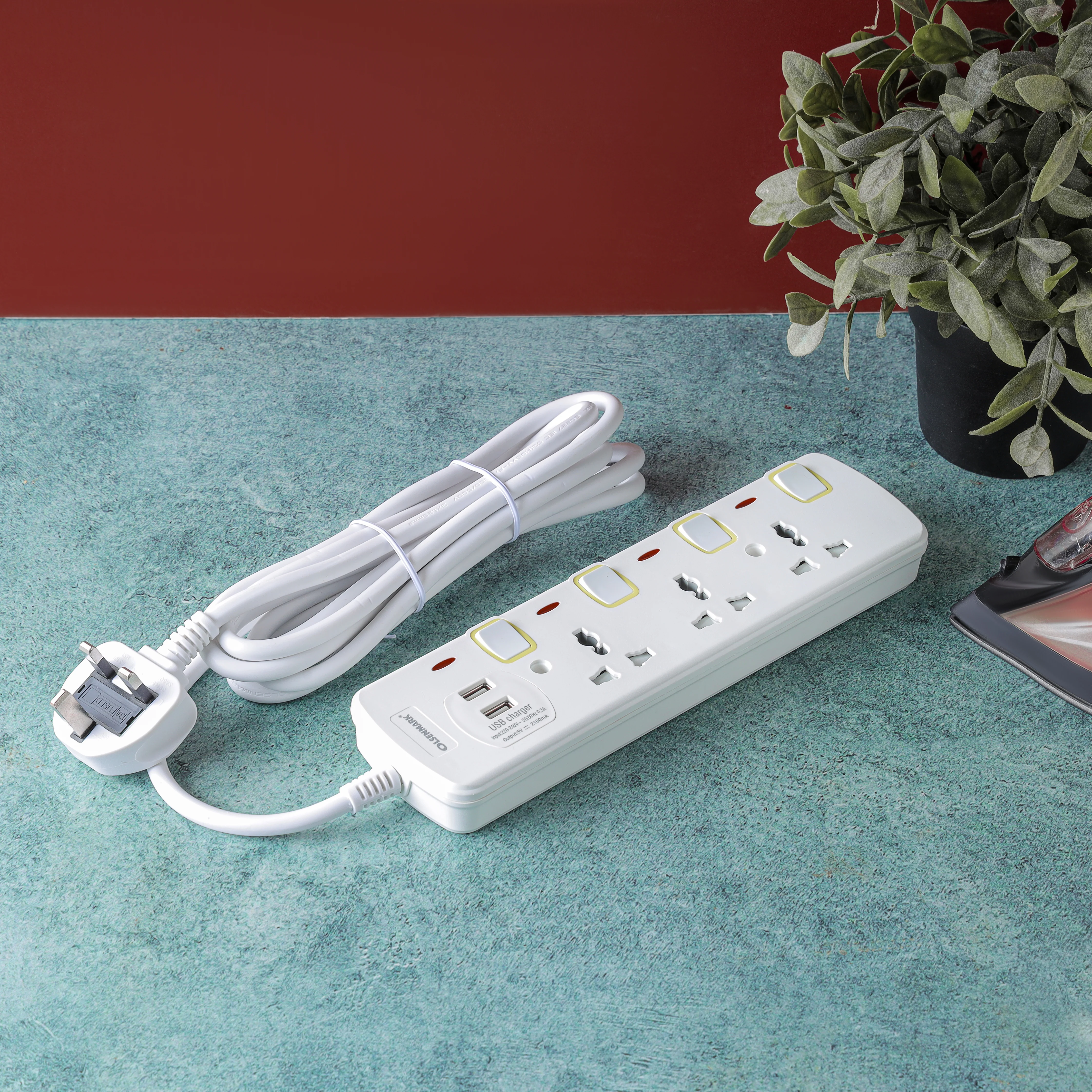 Olsenmark OMES1863 Power Socket| 3 Way with USB & 3M Cable with dual USB ports| individual switches, fireproof housing, child safety shutters & fuse protection| - Image 2
