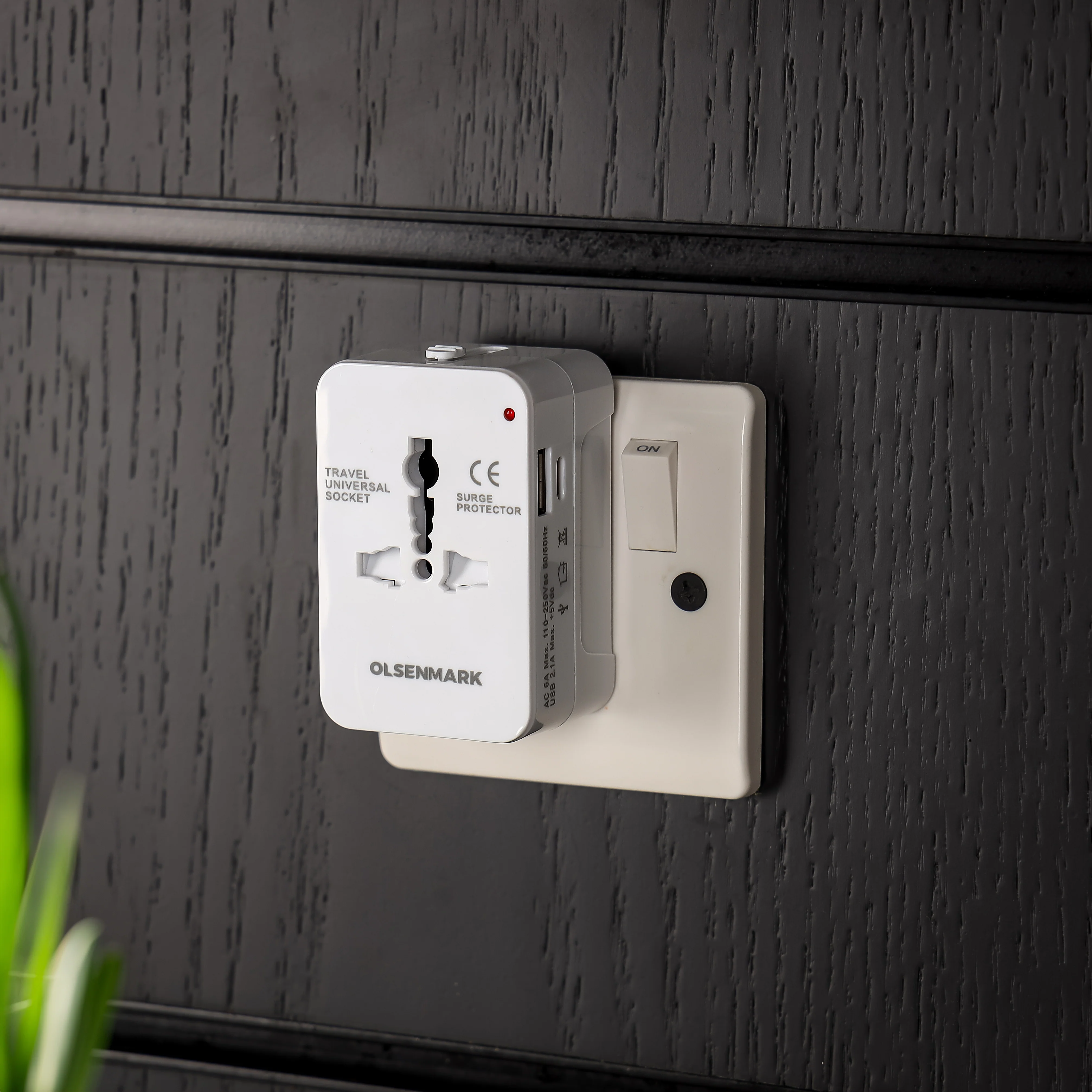 Olsenmark OMES1885 Travel Universal Socket| 2 USB Ports & surge protector supports 110–250V, 10A & 2500W| Compact travel adapter with neon indicator & dual USB charging| - Image 3