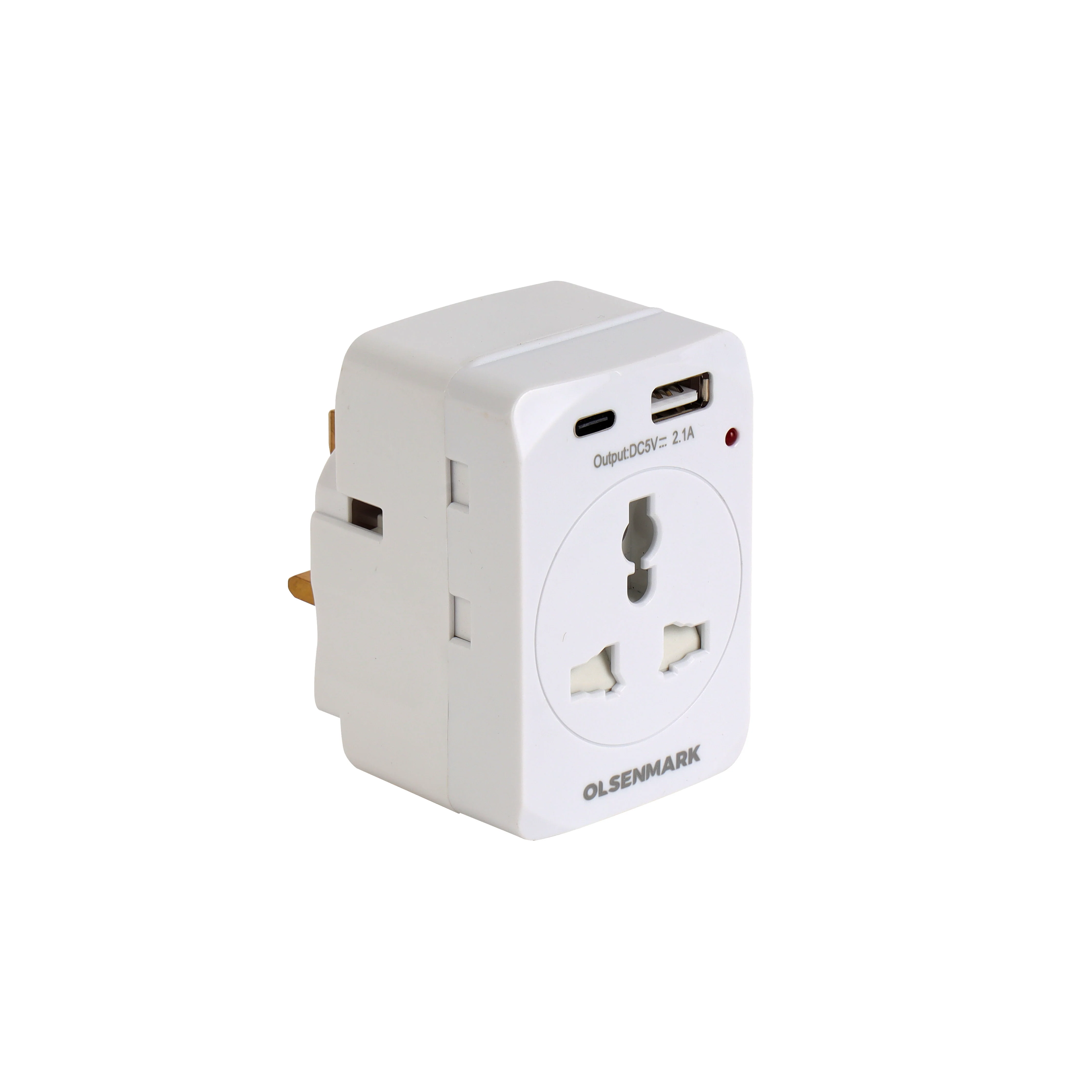 Olsenmark OMES1889 Universal Adaptor| USB-A & Type-C ports with 13A 250V capacity & durable ABS housing| indicator light and copper pin for safe multi-device charging|