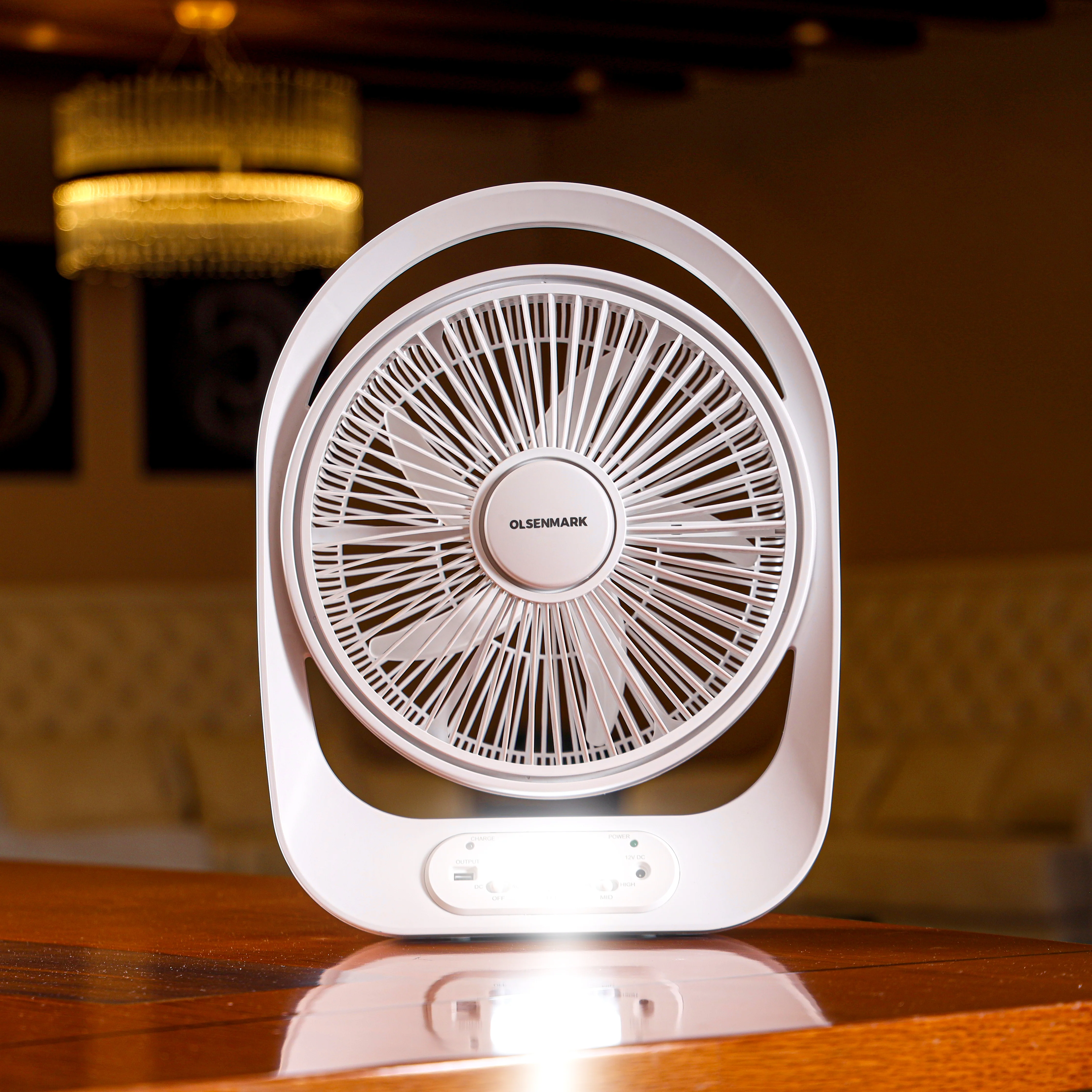 Olsenmark OMF1751 12 Inch Rechargeable Table Fan| LED Night Light, USB Mobile Charging Port and Solar Connection| 5 Blade Powerful Motor and Long Backup Cooling| - Image 2