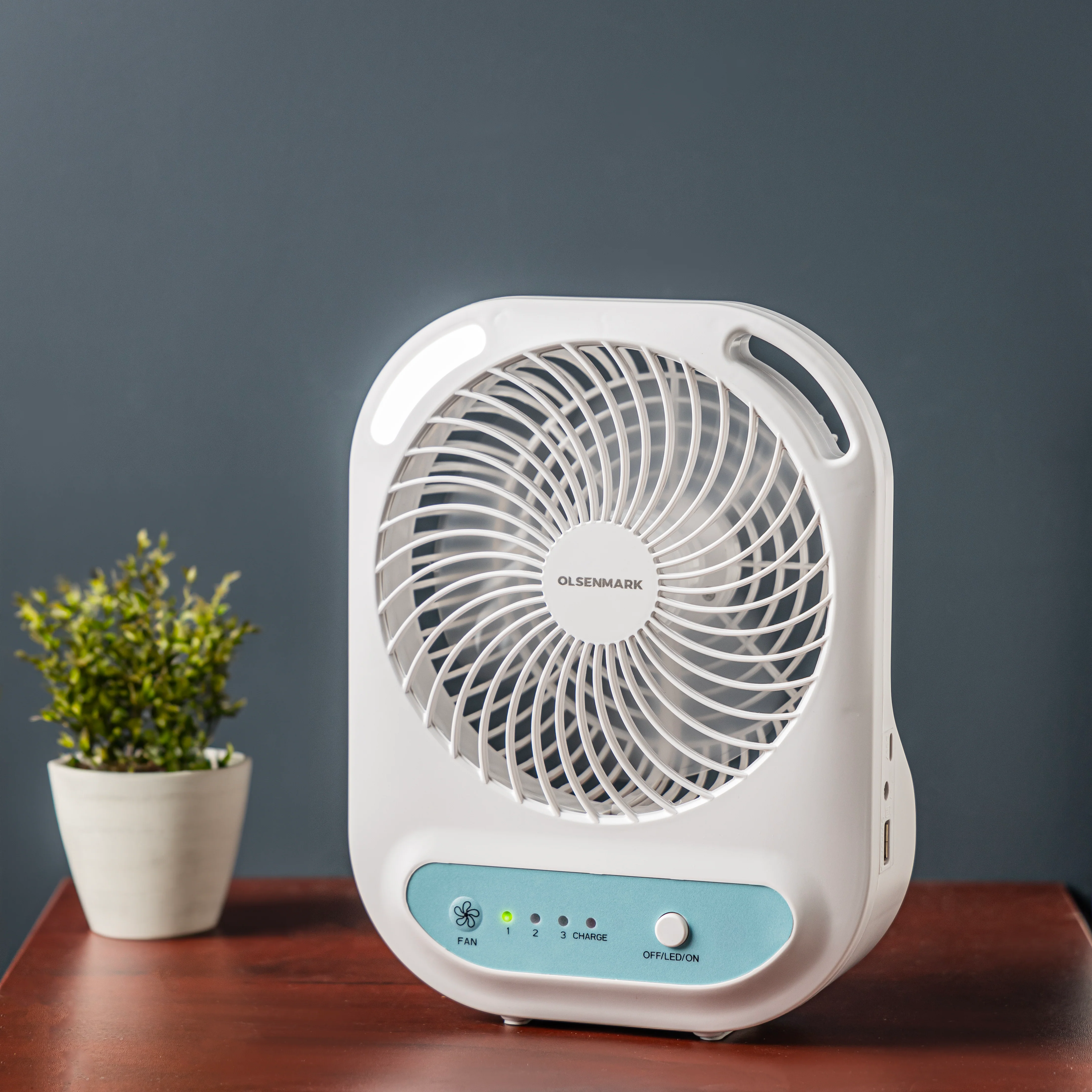 Olsenmark OMF1785 6 Inch Rechargeable Fan| LED Night Light, 3 Speed Settings & USB Charging Portable Desk Fan| Powerful Airflow, Long Battery Backup for Office Travel| - Image 2
