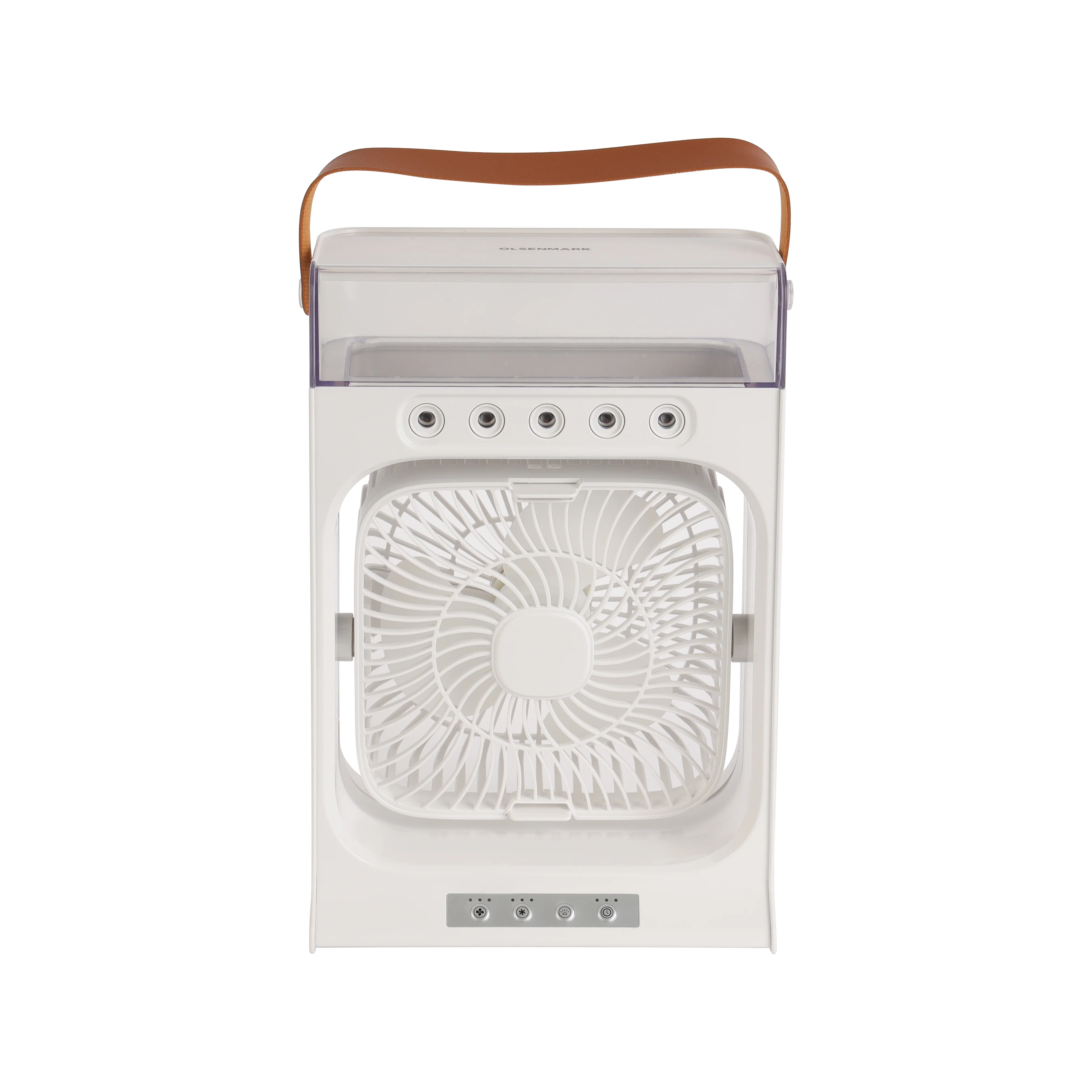 Olsenmark OMF1878 Portable Humidifier Air Cooler Fan| strong wind force, USB Type-C power & night light| 3 cooling settings, ice tank cooling & 2/4/8-hour timer|