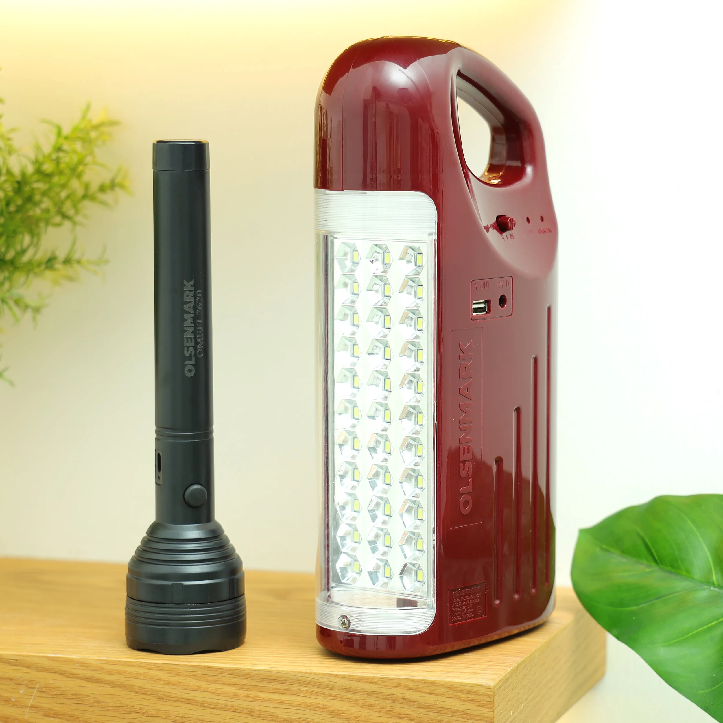 Olsenmark OMFL2620 Rechargeable LED Lantern with Flashlight | 33 SMD LEDs, 3W high-power torch & long battery life| overcharge protection, 8-hour runtime combo| - Image 2
