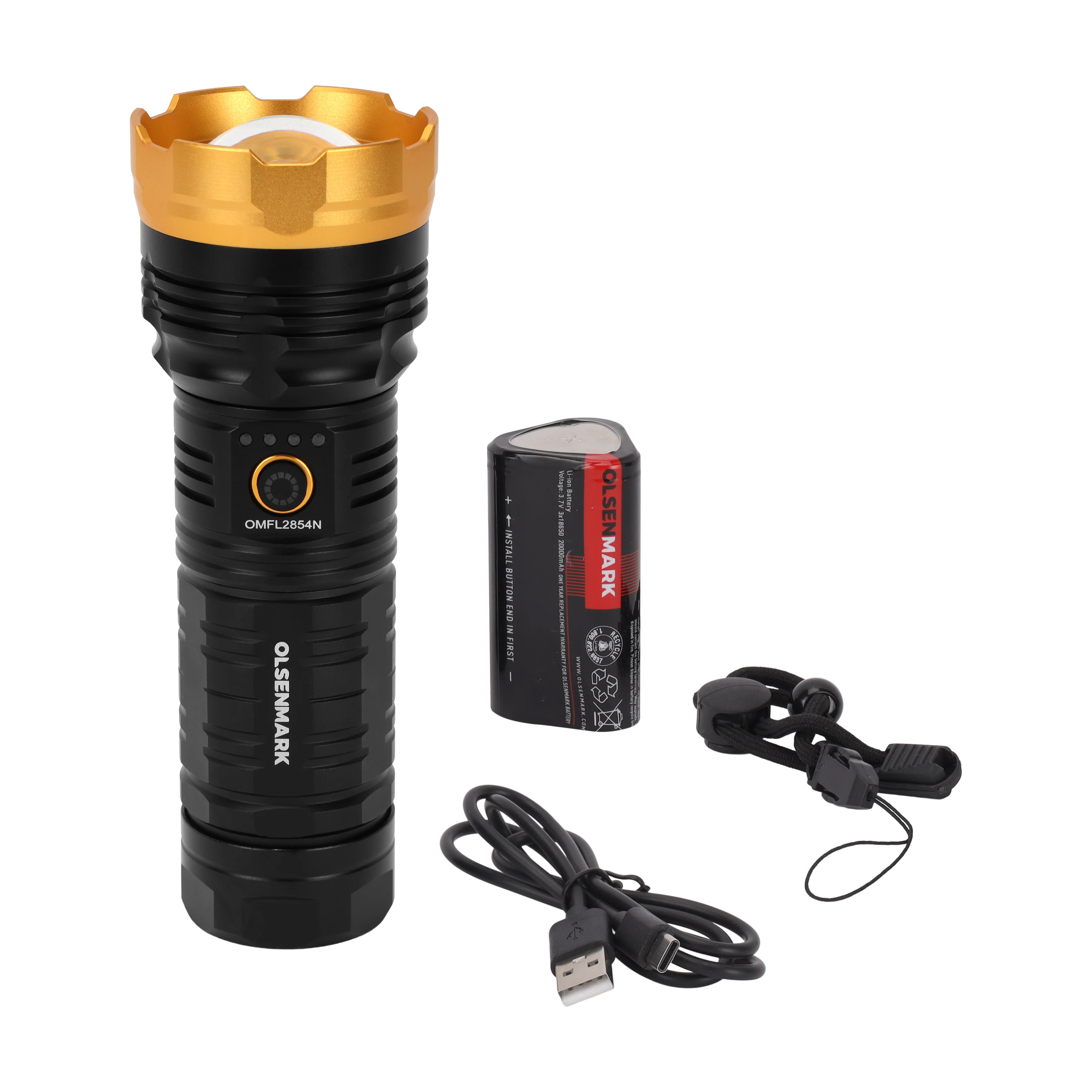 Olsenmark OMFL2854N Rechargeable LED Zoomable Flashlight 20W| White Laser LED with 1100 lumens & 20000mAh battery| Type-C charging, zoom beam and aluminum body| - Image 2