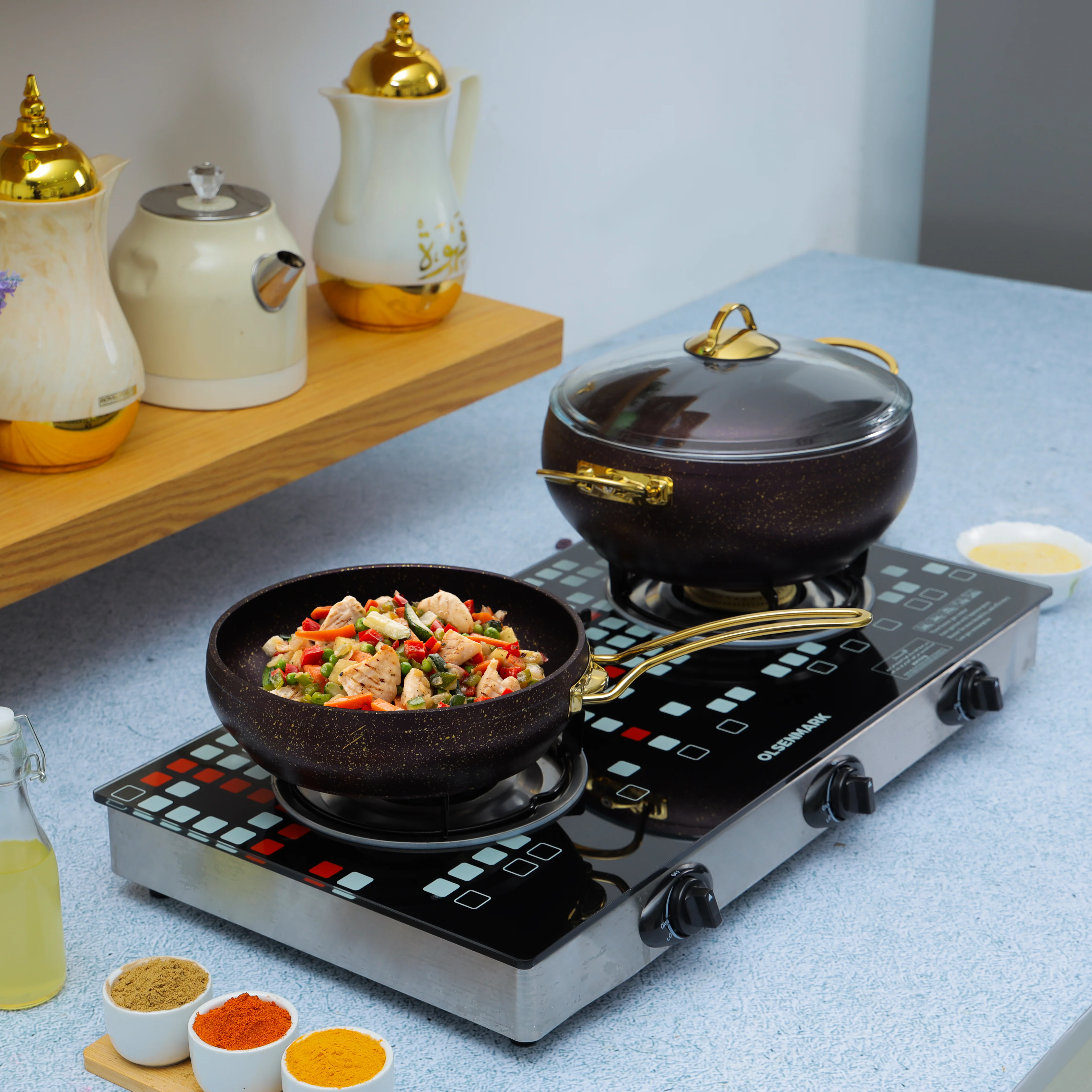 Olsenmark OMK2224 3 Burner Gas Cooker| 8mm tempered glass top and auto piezo ignition| stainless steel frame & tray with low gas consumption and powerful heat output| - Image 3