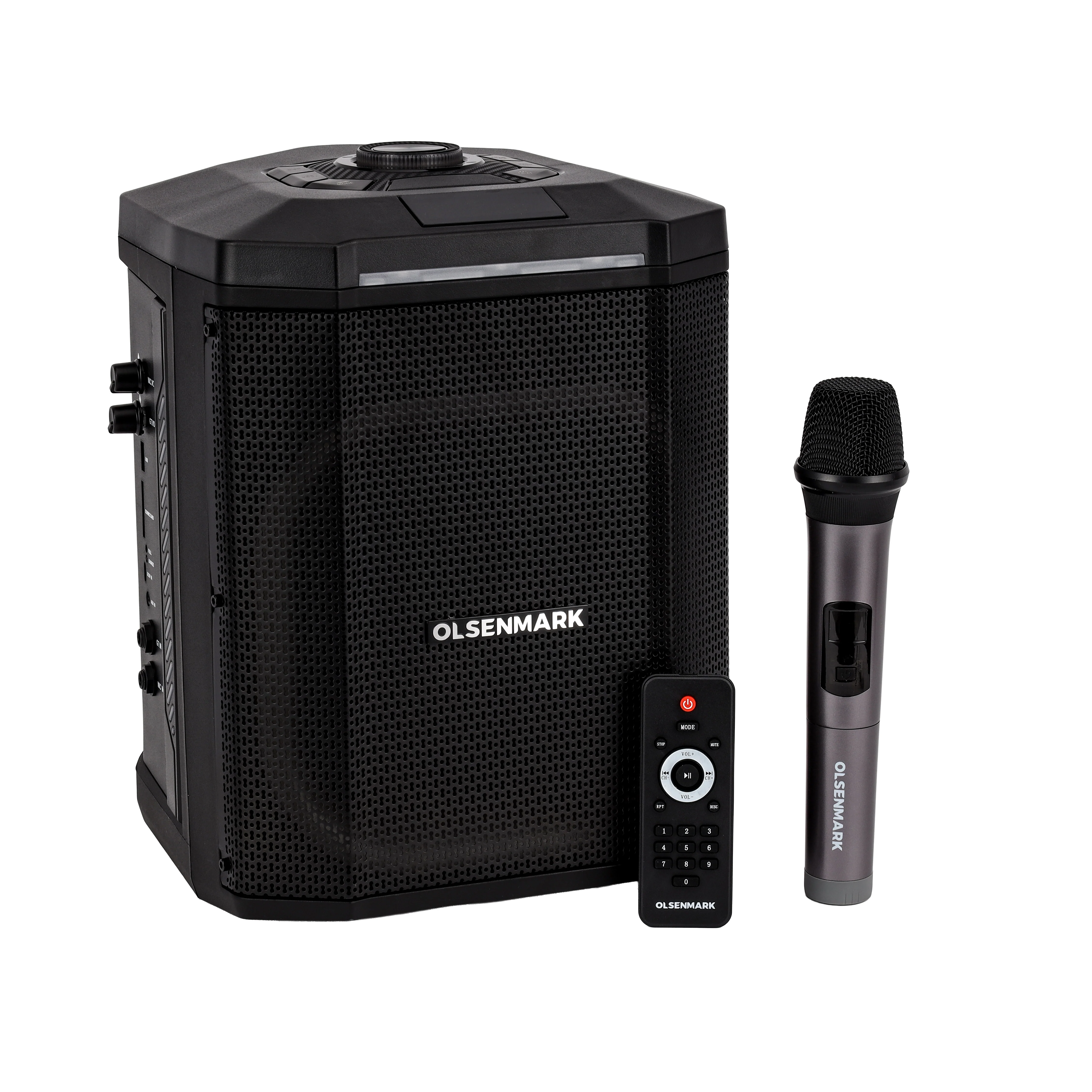 Olsenmark OMMS1220 Party Speaker| 8" woofer with 40000W PMPO, Bluetooth and TWS support| USB/SD input, FM radio, LED display, DJ lights, wireless mic and remote|
