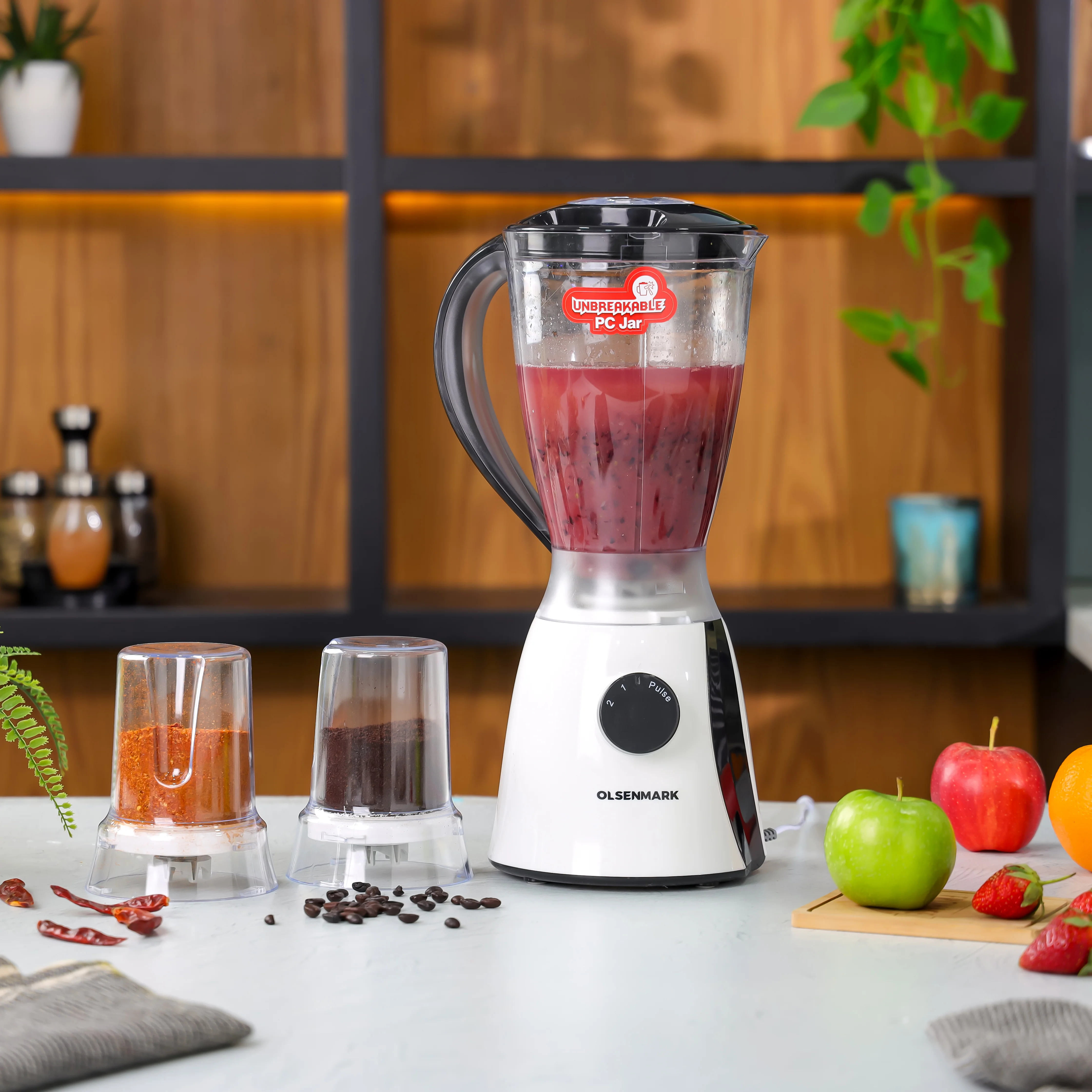Olsenmark OMSB2203 3-in-1 Blender| features a 650W powerful motor, 1.8L unbreakable PC jar| stainless steel blades, 2-speed pulse control & safe locking system| - Image 5