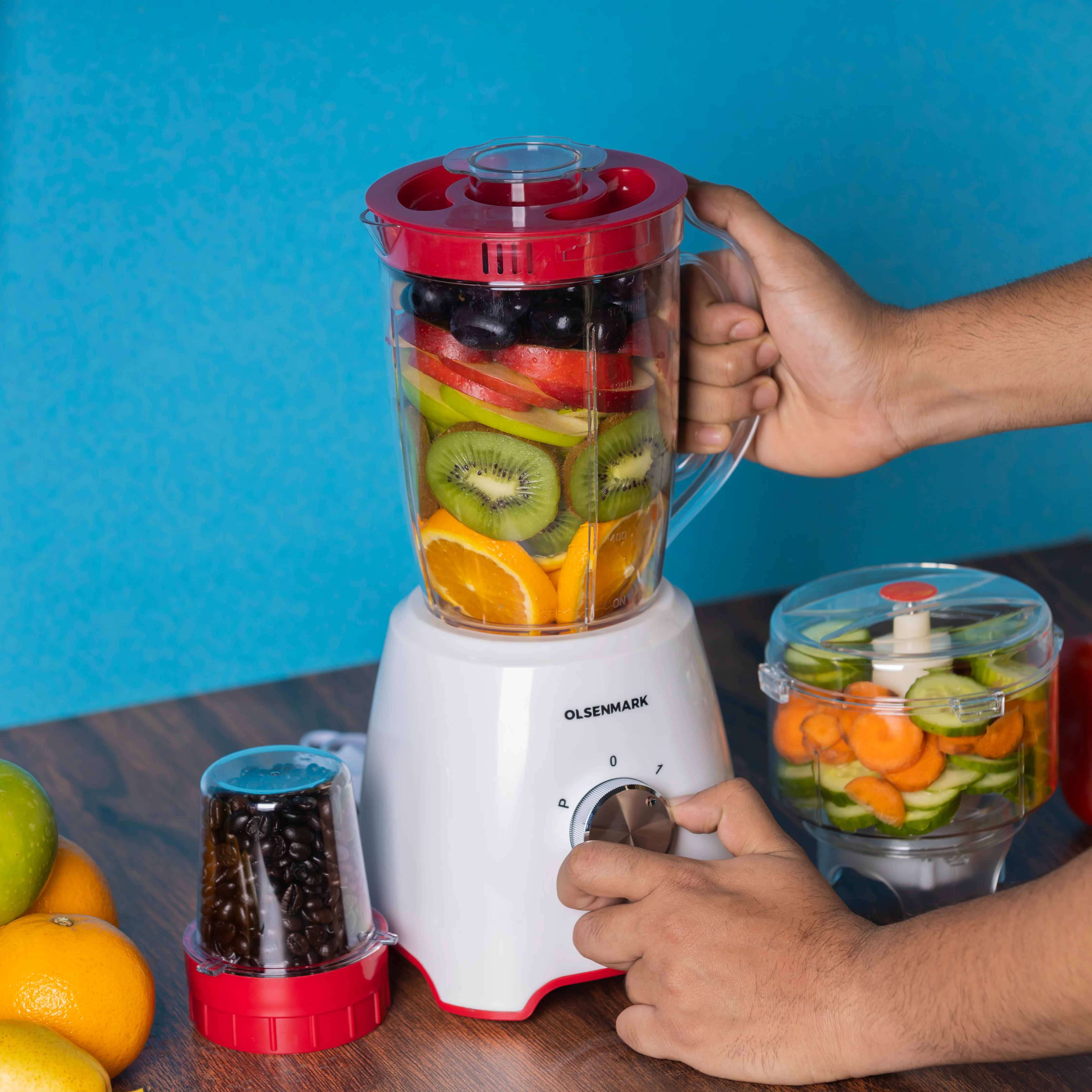 Olsenmark OMSB2336 3-in-1 Blender | features a powerful 600W motor with 1.6L unbreakable PC jar| 200ml grinder, 500ml chopper, 2 speed control & pulse function| - Image 3