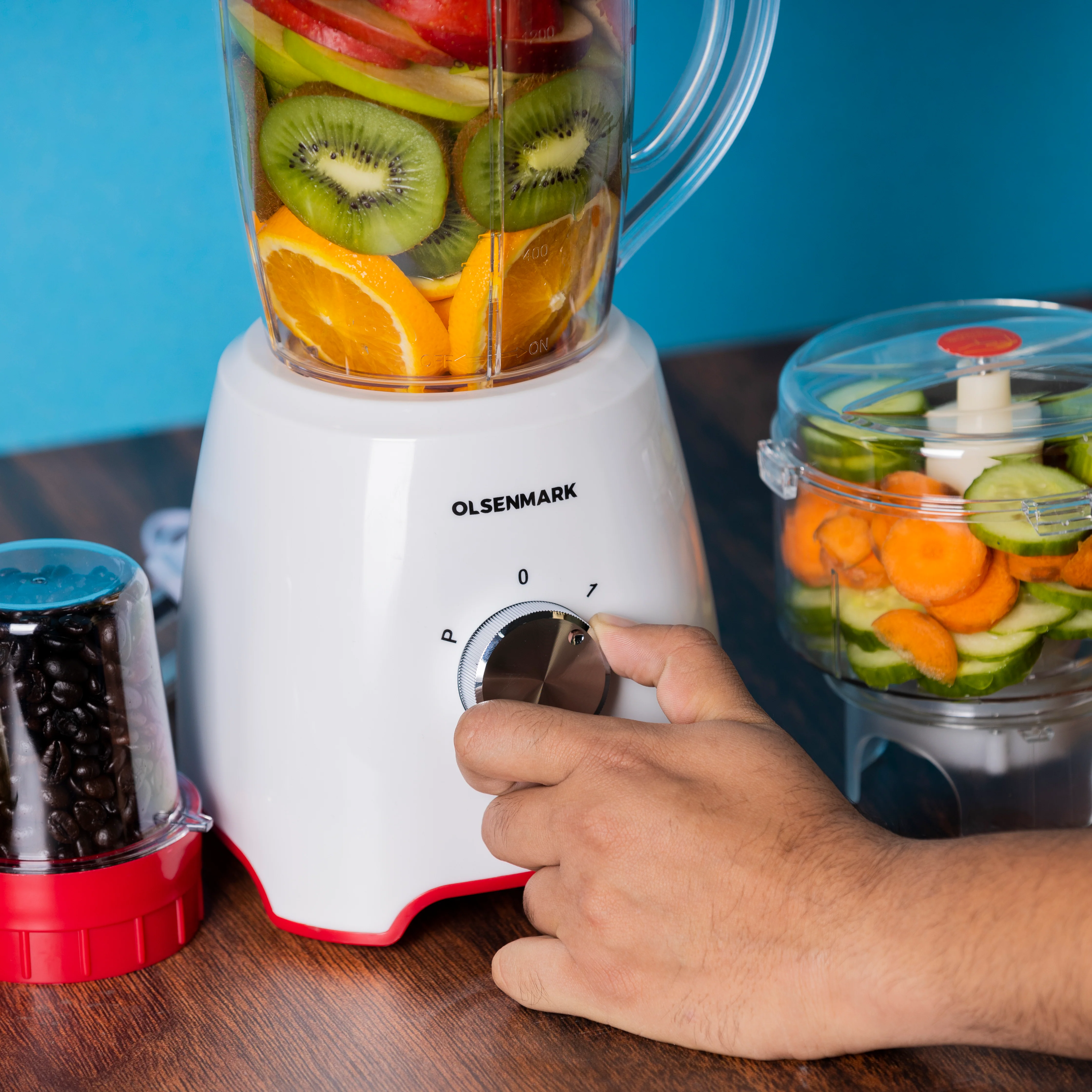Olsenmark OMSB2336 3-in-1 Blender | features a powerful 600W motor with 1.6L unbreakable PC jar| 200ml grinder, 500ml chopper, 2 speed control & pulse function| - Image 4