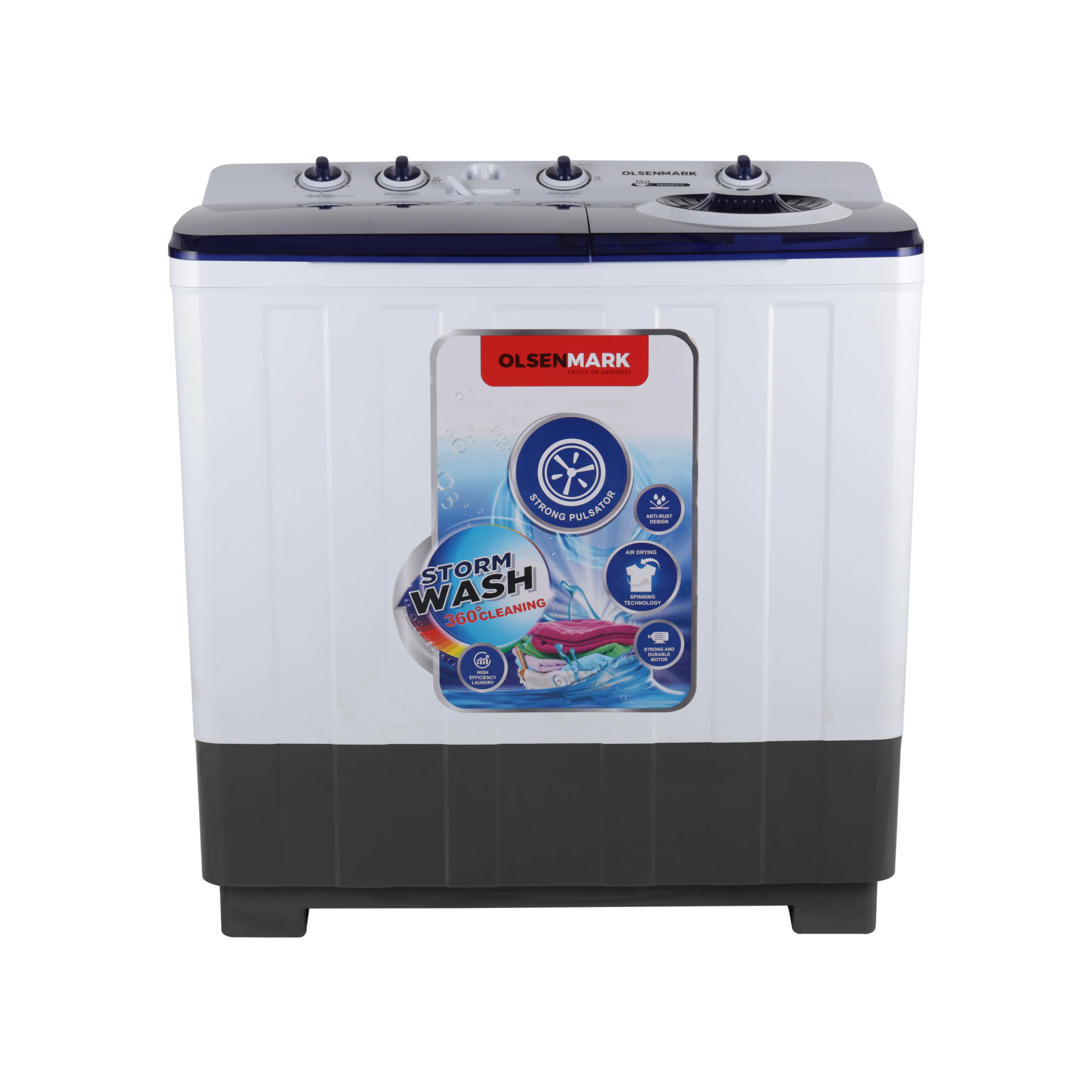 Olsenmark OMSWM5513 Twin Tub Washing Machine | 15KG with semi-automatic operation & strong washing performance| anti-rust base & large capacity for daily laundry needs|