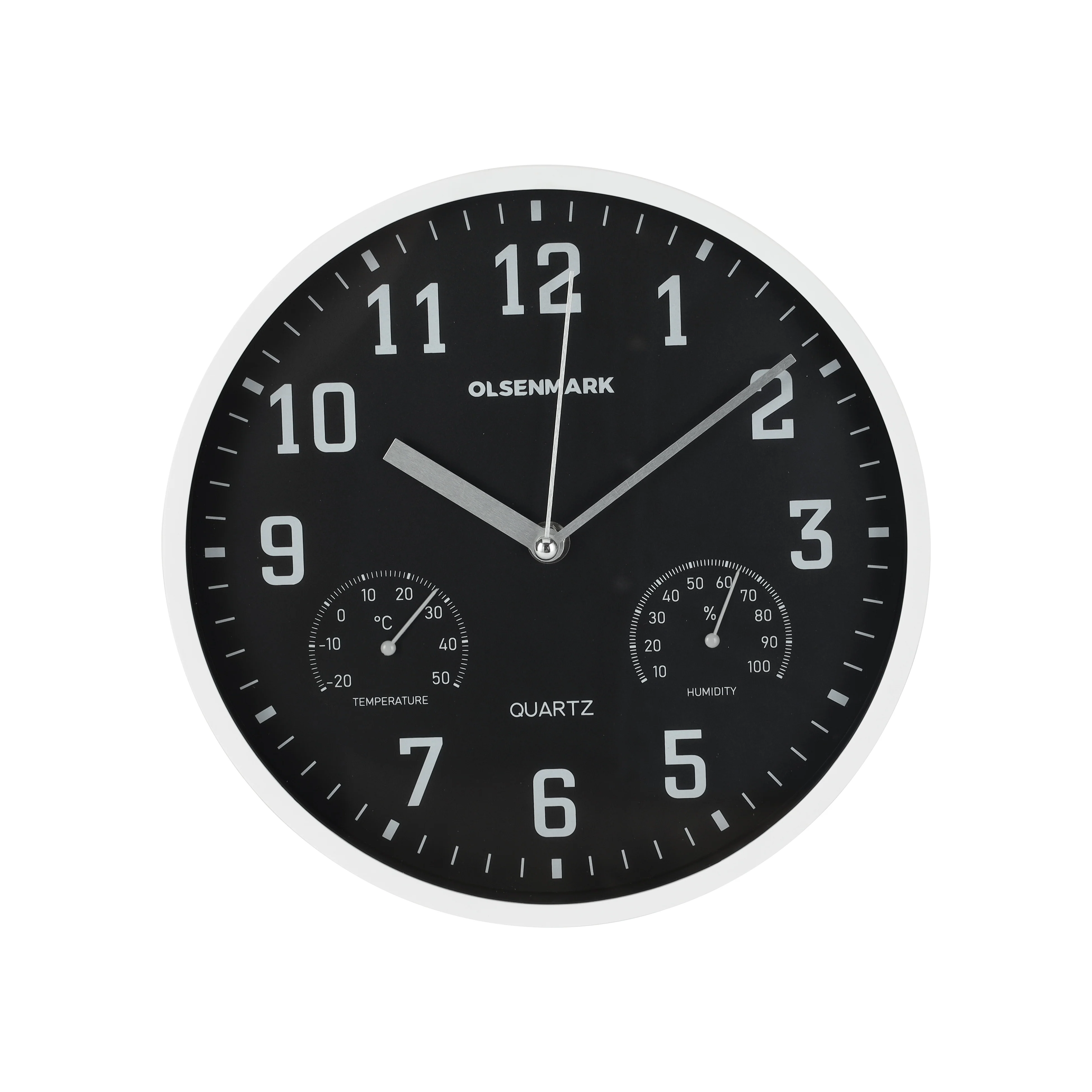 Olsenmark OMWC1777 Wall Clock | temperature and humidity display with precise quartz movement| clear glass lens, and modern design ideal for home or office décor|