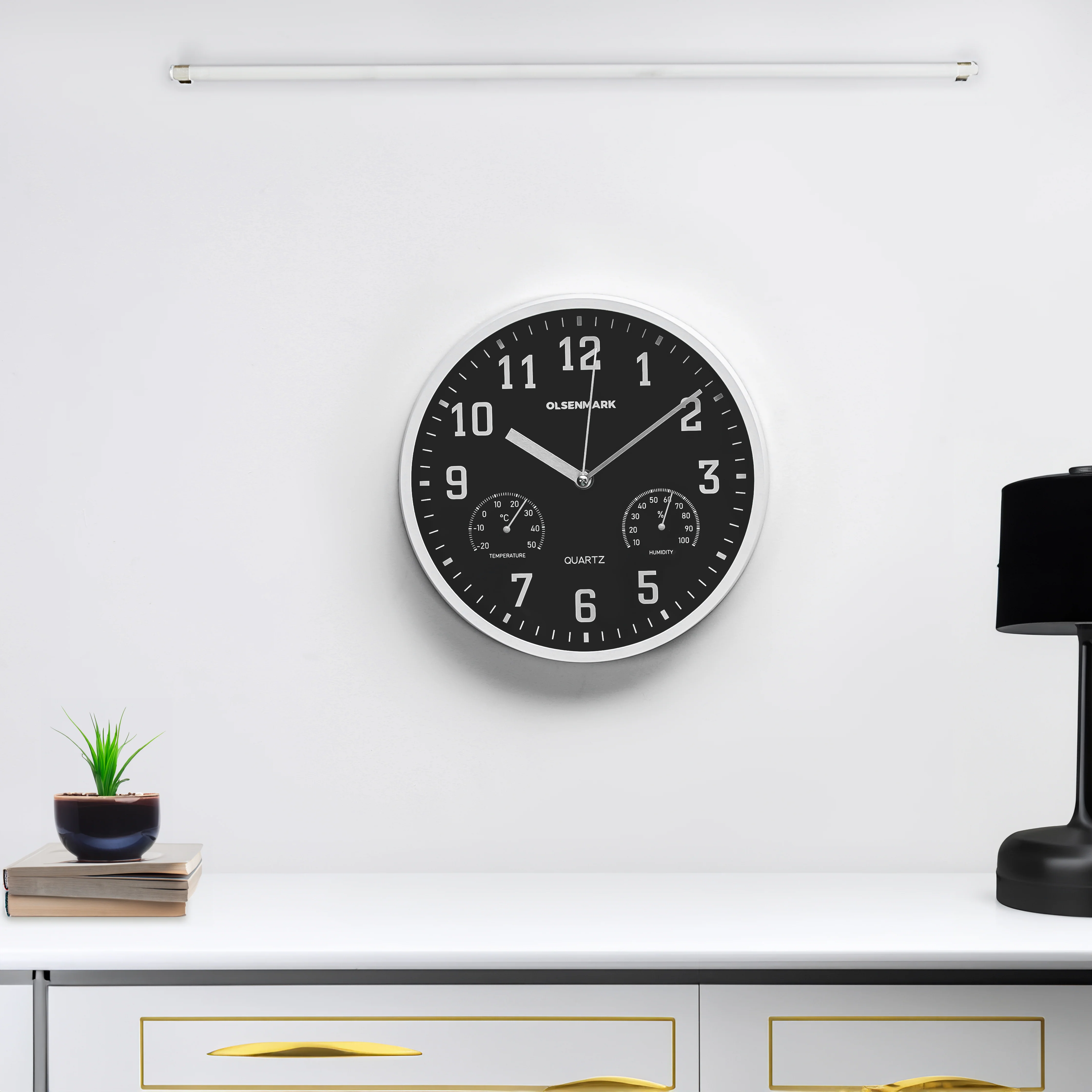 Olsenmark OMWC1777 Wall Clock | temperature and humidity display with precise quartz movement| clear glass lens, and modern design ideal for home or office décor| - Image 2