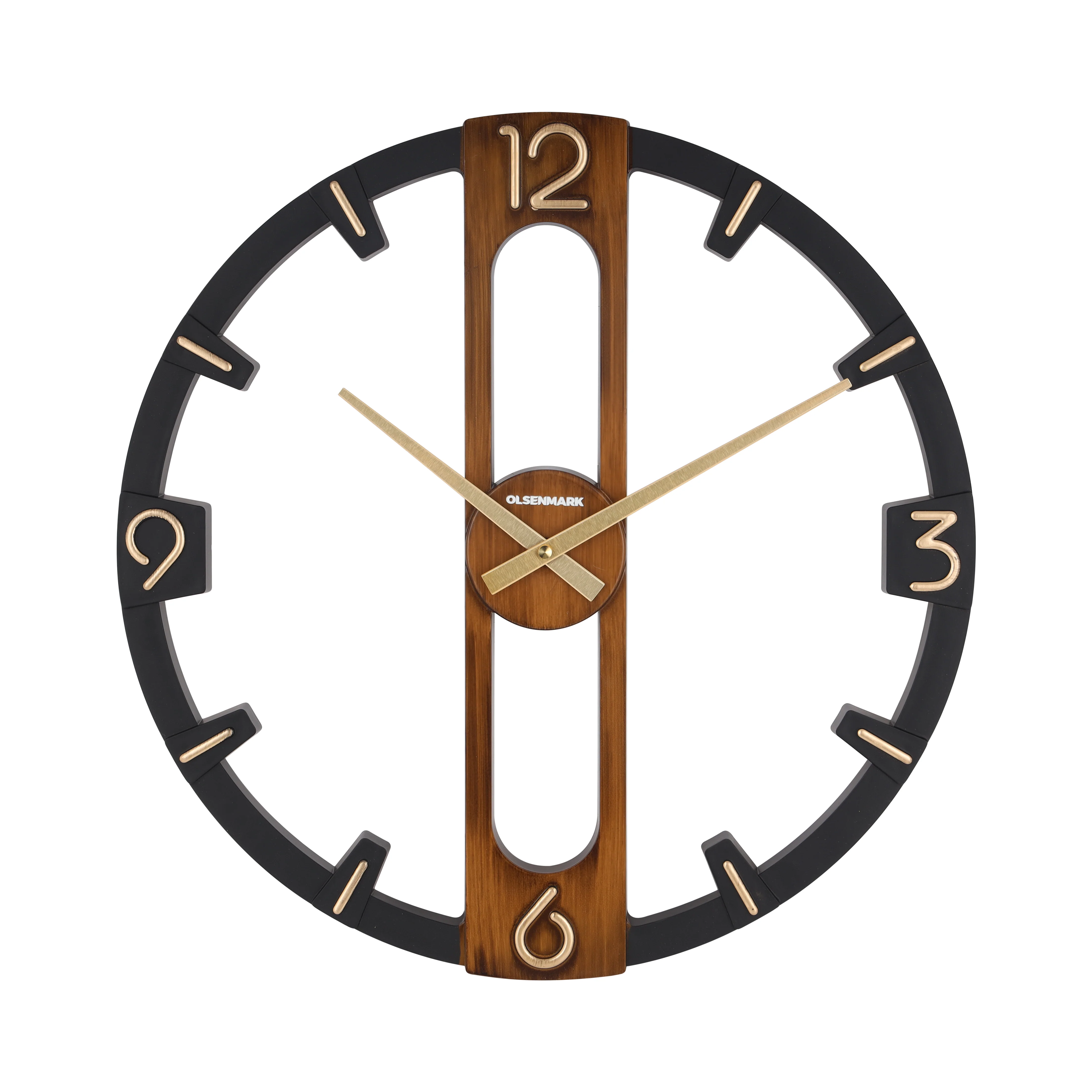 Olsenmark OMWC1926 Modern Open Frame Wall Clock| Silent Quartz Designer Wall Clock with Stylish Minimalist Design| Elegant Wood Accents for Home and Office Décor|
