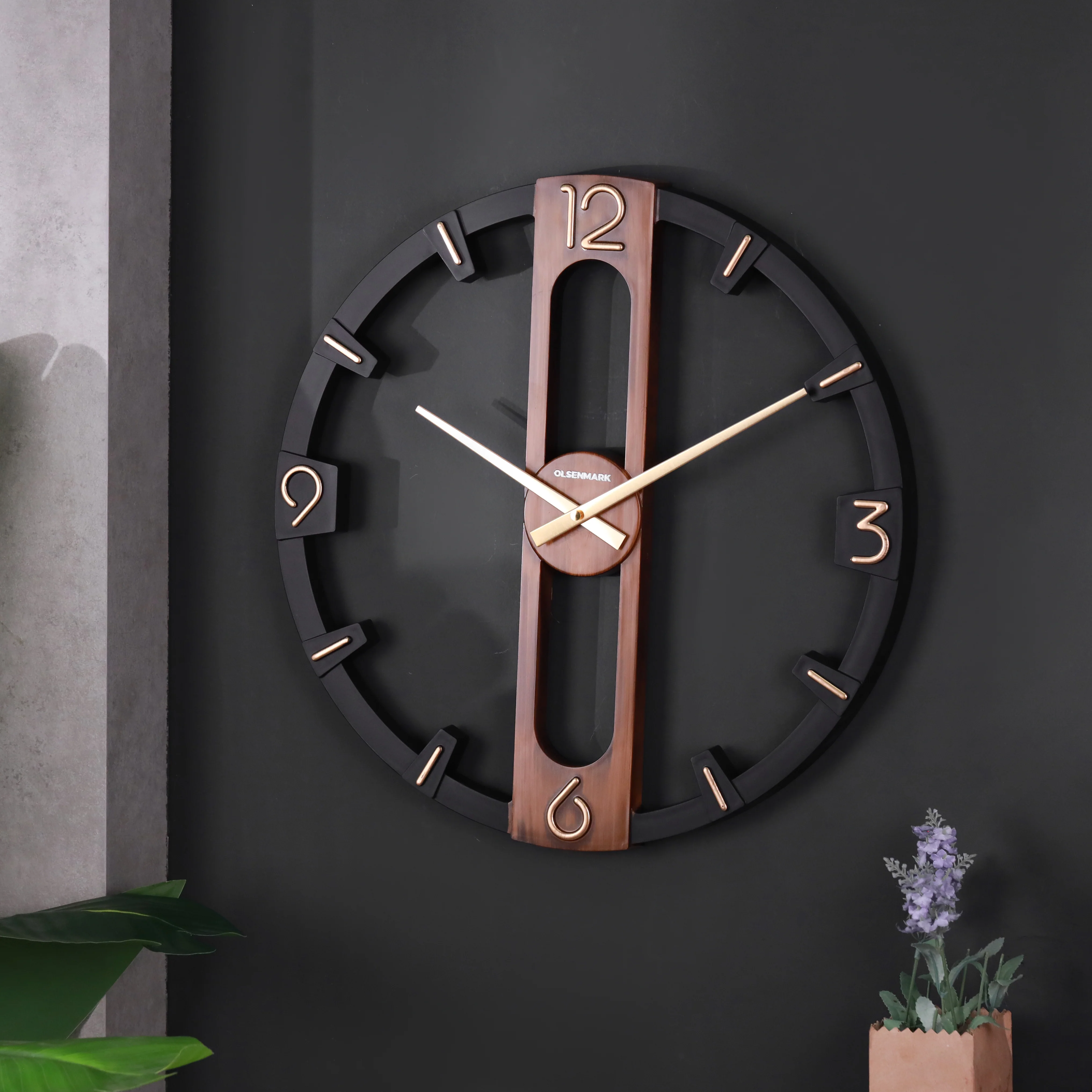Olsenmark OMWC1926 Modern Open Frame Wall Clock| Silent Quartz Designer Wall Clock with Stylish Minimalist Design| Elegant Wood Accents for Home and Office Décor| - Image 3