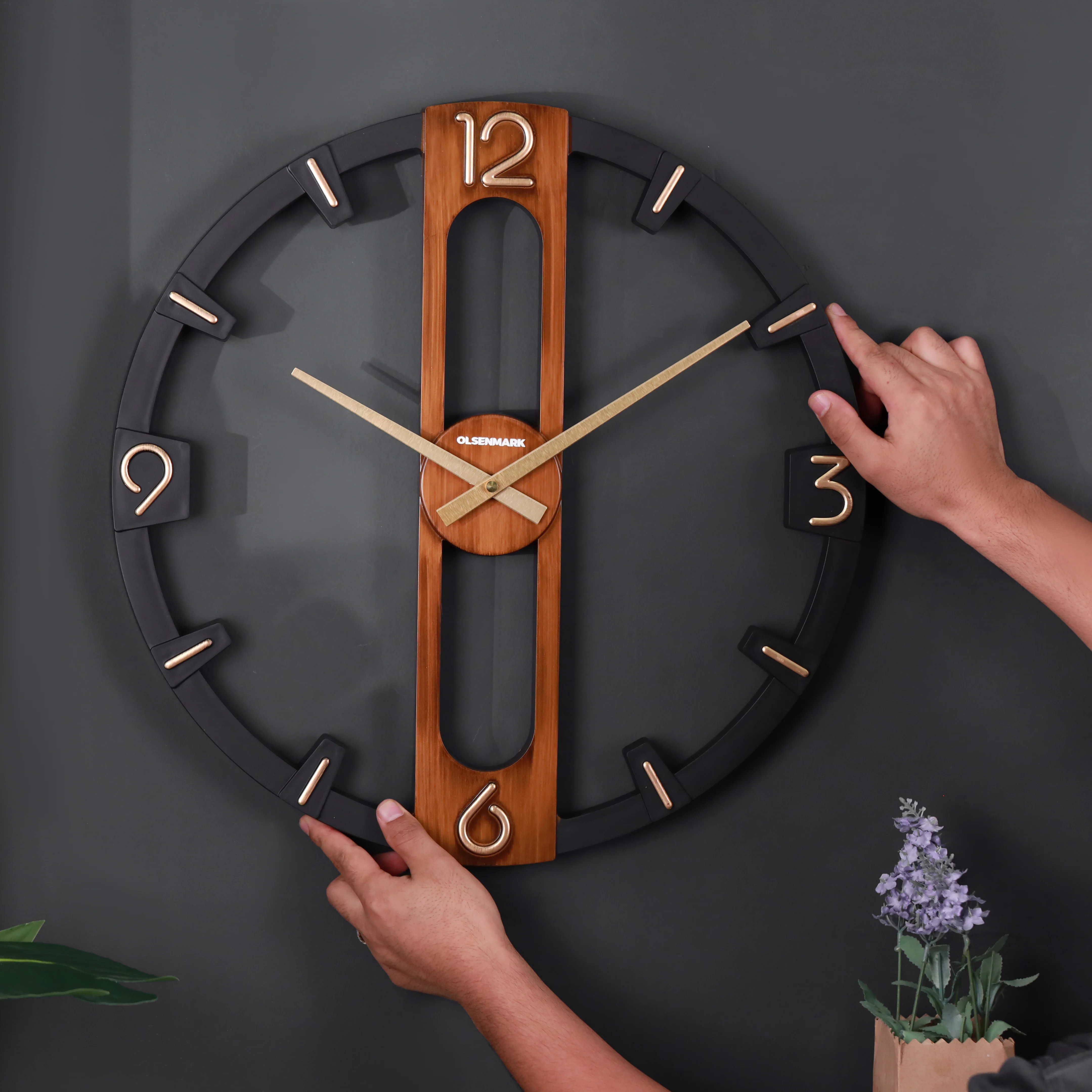 Olsenmark OMWC1926 Modern Open Frame Wall Clock| Silent Quartz Designer Wall Clock with Stylish Minimalist Design| Elegant Wood Accents for Home and Office Décor| - Image 4