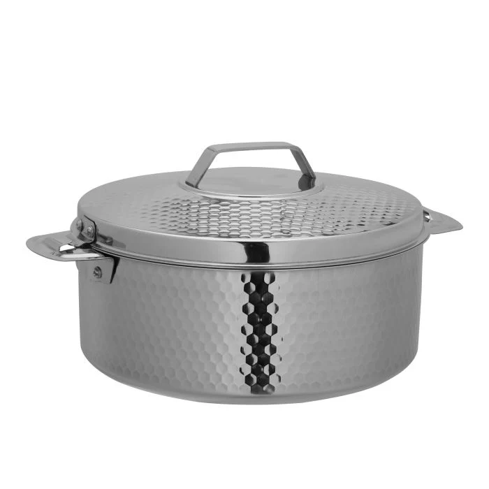 Reeva Hammered Double Wall Stainless Steel Hot Pot, RF10536 | Firm Twist Lock | Strong Handles | Steel Serving Pot, Chapati Storage Box, Roti Serving Pot, Chapati Dabba - Image 2