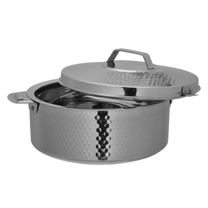 Reeva Hammered Double Wall Stainless Steel Hot Pot, RF10538 | Firm Twist Lock | Strong Handles With Heavy-Duty Rivets | Steel Serving Pot, Steel Chapati Storage Box, Roti Serving Pot, Chapati Dabba - Image 3