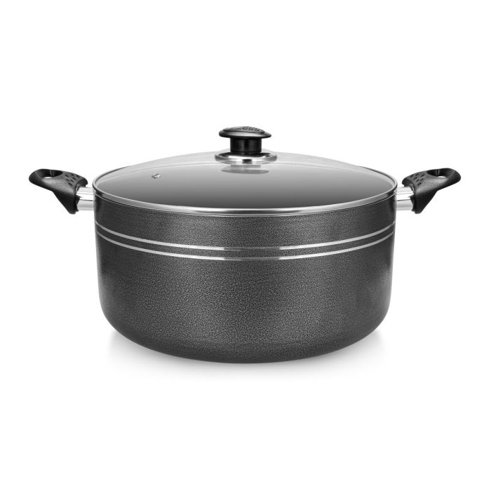 Royalford 22 CM Aluminum Casserole- RF11196| Non-Stick Aluminium Cookware| Dot Induction Base| Compatible with Hot Plate, Halogen, Gas and Induction Cooktops| 3mm Thickness and Strong Bakelite Handles and Knob| Tempered Glass Lid| Black| One-Piece - Image 2