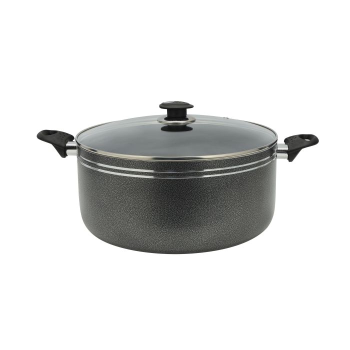 Royalford 22 CM Aluminum Casserole- RF11196| Non-Stick Aluminium Cookware| Dot Induction Base| Compatible with Hot Plate, Halogen, Gas and Induction Cooktops| 3mm Thickness and Strong Bakelite Handles and Knob| Tempered Glass Lid| Black| One-Piece - Image 3