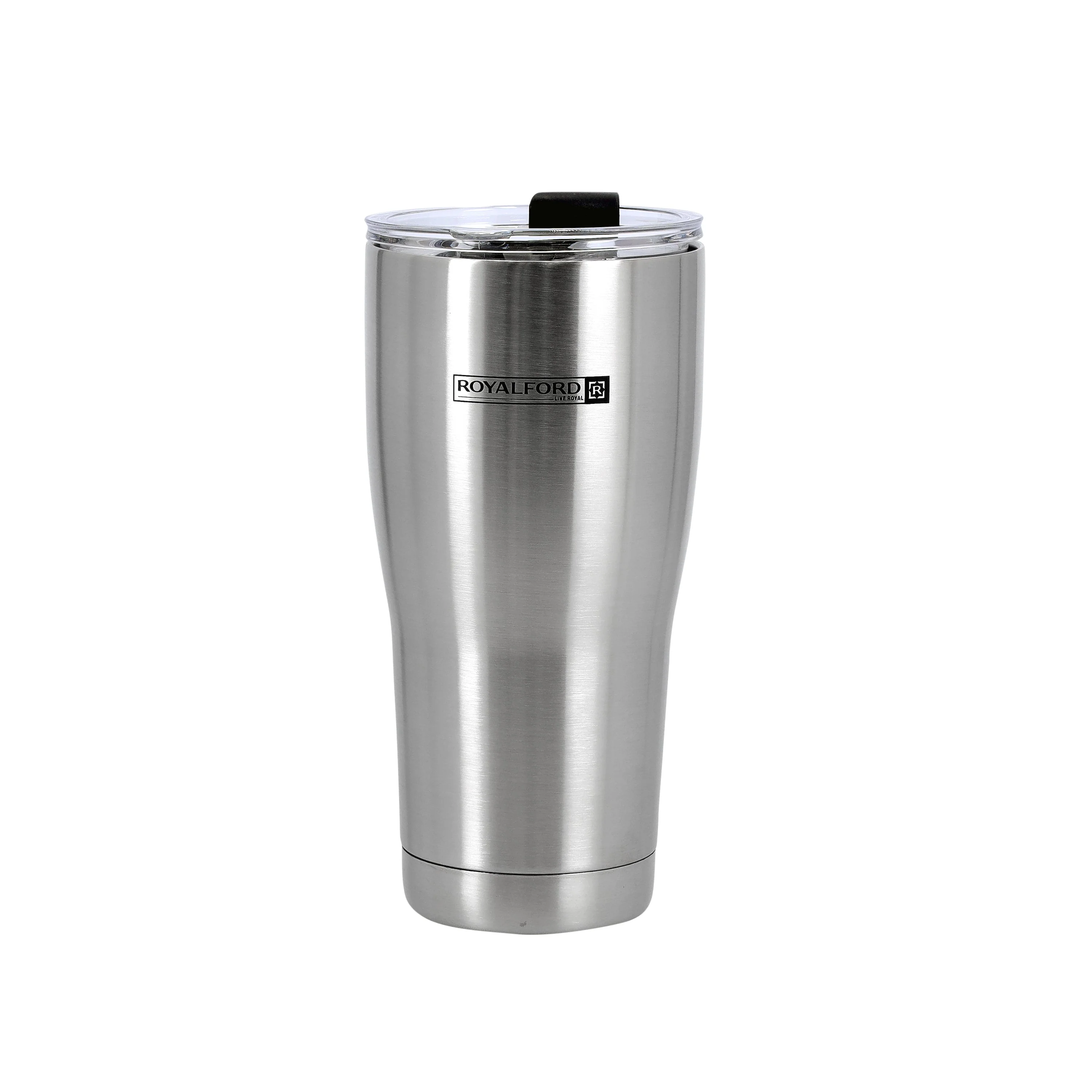 Royalford 500ML Vacuum Tumbler- RF11140| Double Wall Stainless Steel Mug with PP Lid| Keeps Your Drinks Hot or Cold for Long Hours| Leak-Proof and Portable Design| Suitable for Indoor and Outdoor Use| Silver