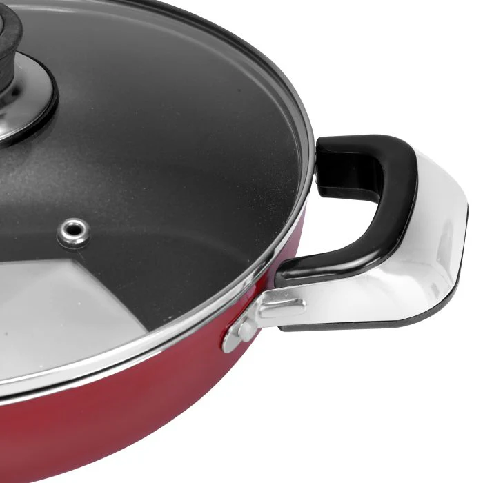 Royalford Aluminium Wok Pan with Glass Lid, 30 CM - Induction Safe Frying Pan with Durable Non-Stick Granite Coating | Dishwasher Safe |Frypan with Glass Lid & Heat-Resistant Handles - Cookware Casserole Pan - Image 3