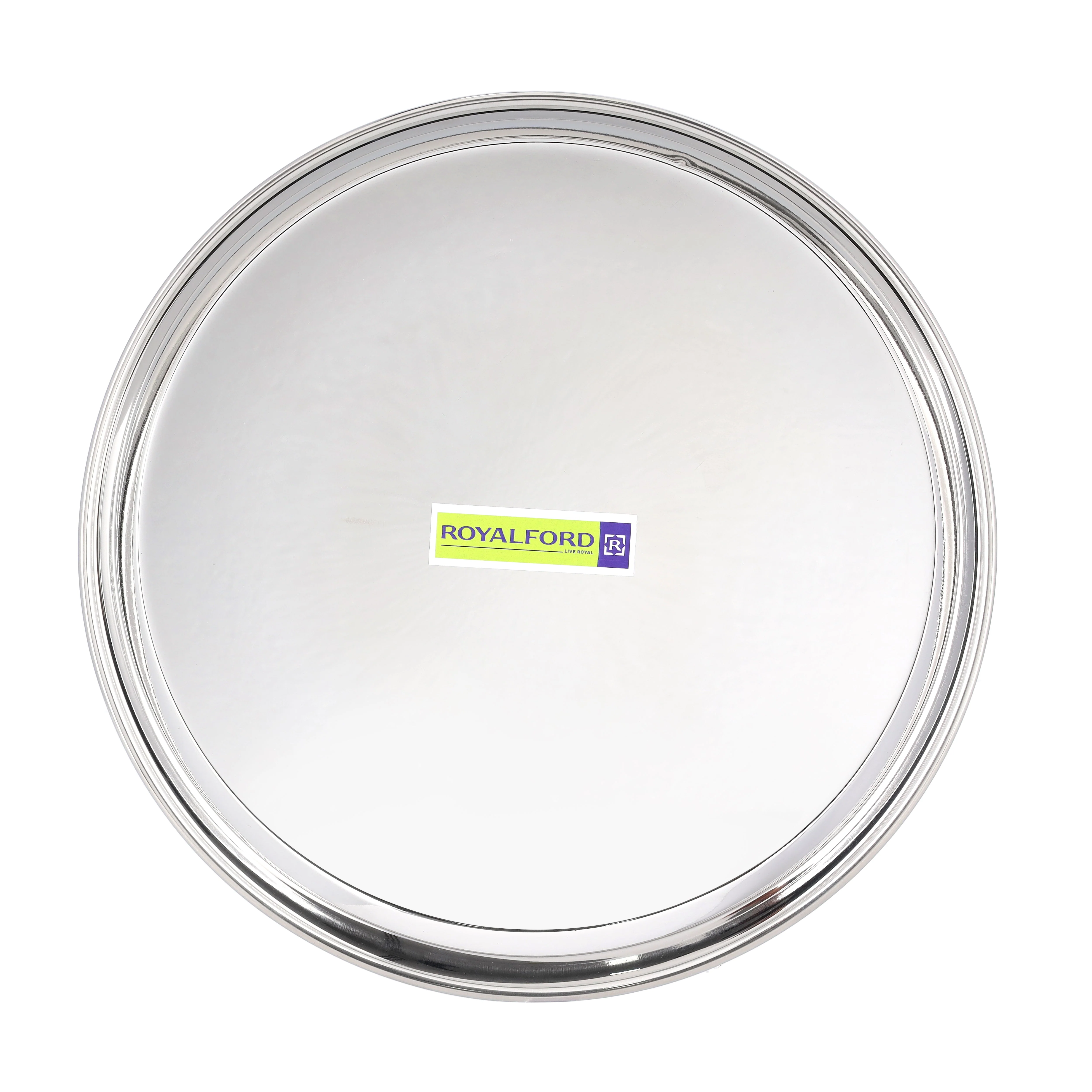 Royalford RF10161 Stainless Steel Bidding Thali 26.5cm | Heavy-Duty Rust-Resistant Dinner Plate | Mirror Finish |  Food-Grade Serving Plate for Home & Catering Use - Image 3