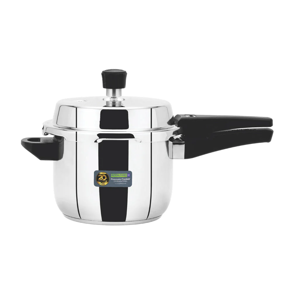 Royalford RF10185N 5L Stainless Steel Pressure Cooker | Induction Compatible Base | Durable Heavy Body | Improved Safety Pressure Regulator & 5 Years Warranty