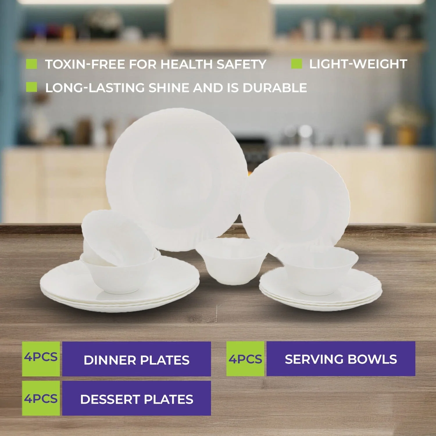 Royalford RF10287 12-Piece Opalware Dinner Set | Elegant White Tableware with Durable Opal Glass Material | Dishwasher Safe | Freezer Safe | Lightweight Design - Image 5
