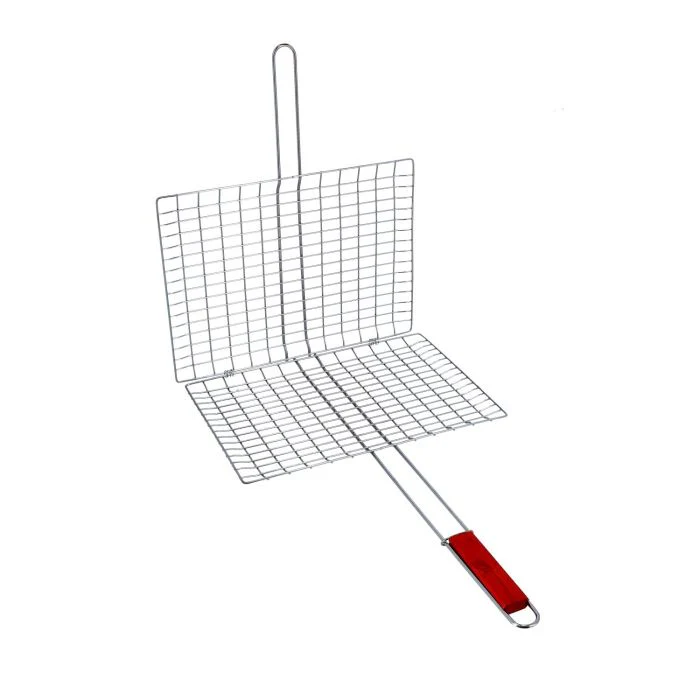 Royalford RF10380 Handheld BBQ Grill Basket | Extra-Thick Chromium-Plated Heavy Grill| Large Cooking Area| Heat-Resistant Wooden Handle| Ideal for Fish, Vegetables etc - Image 3
