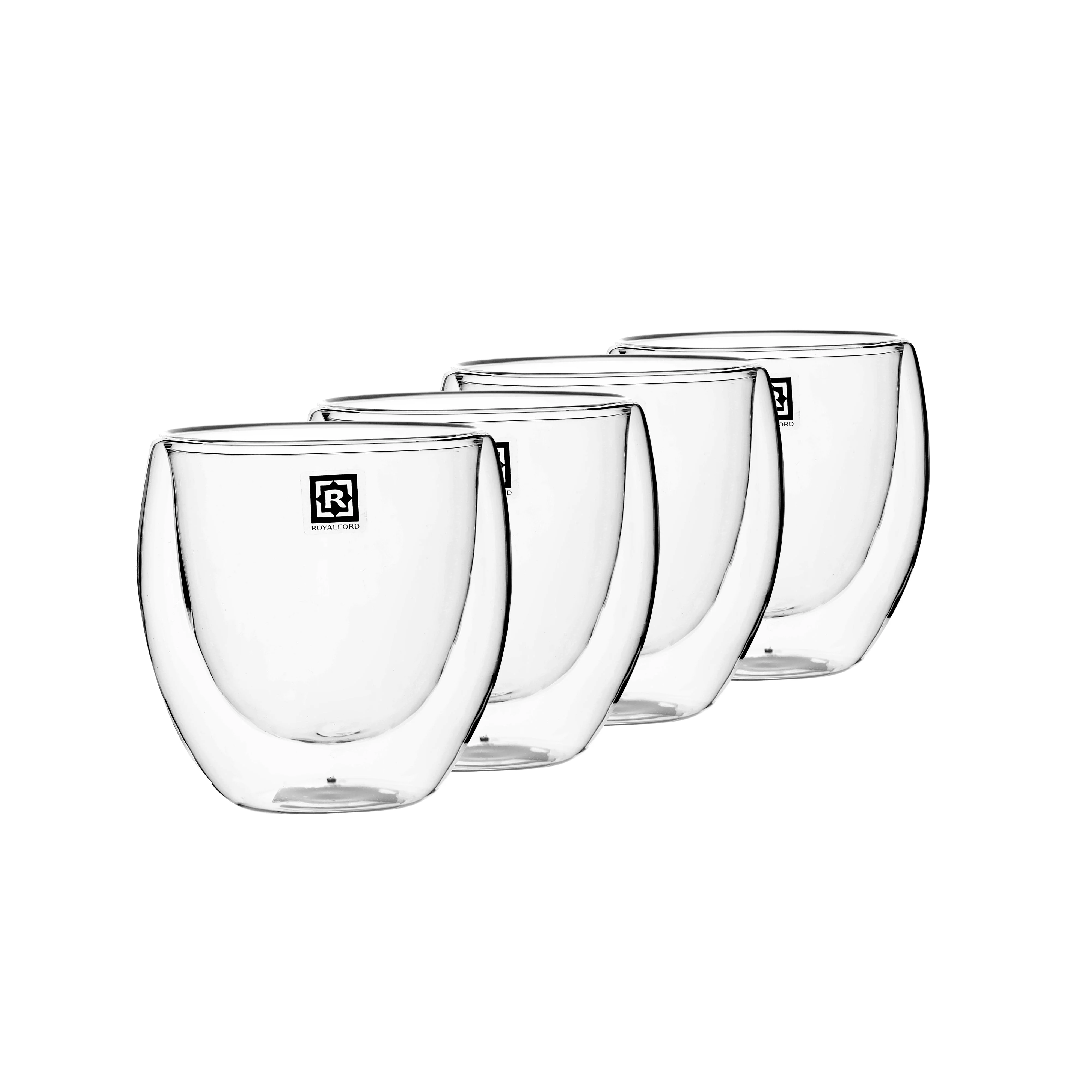 Royalford RF10568 Double Wall Borosilicate Glass Cup Set | 4 Pcs 80ml Espresso Cups | Heat Resistant Insulated Clear Glassware | Perfect for Home & Office Use - Image 3