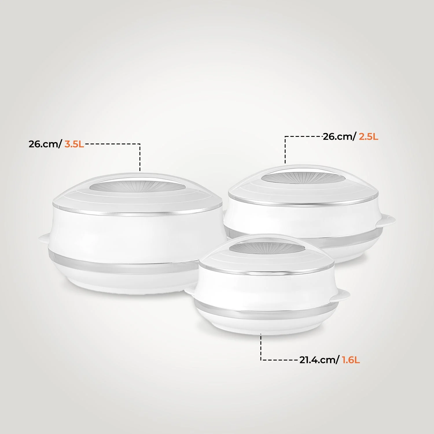 Royalford RF11149 Elite Gold 3-Piece Insulated Casserole Set | Super PU Insulation| Twist Lock| Premium PP Body & Stainless-Steel Inner | Keeps Food Fresh for Hours - Image 4
