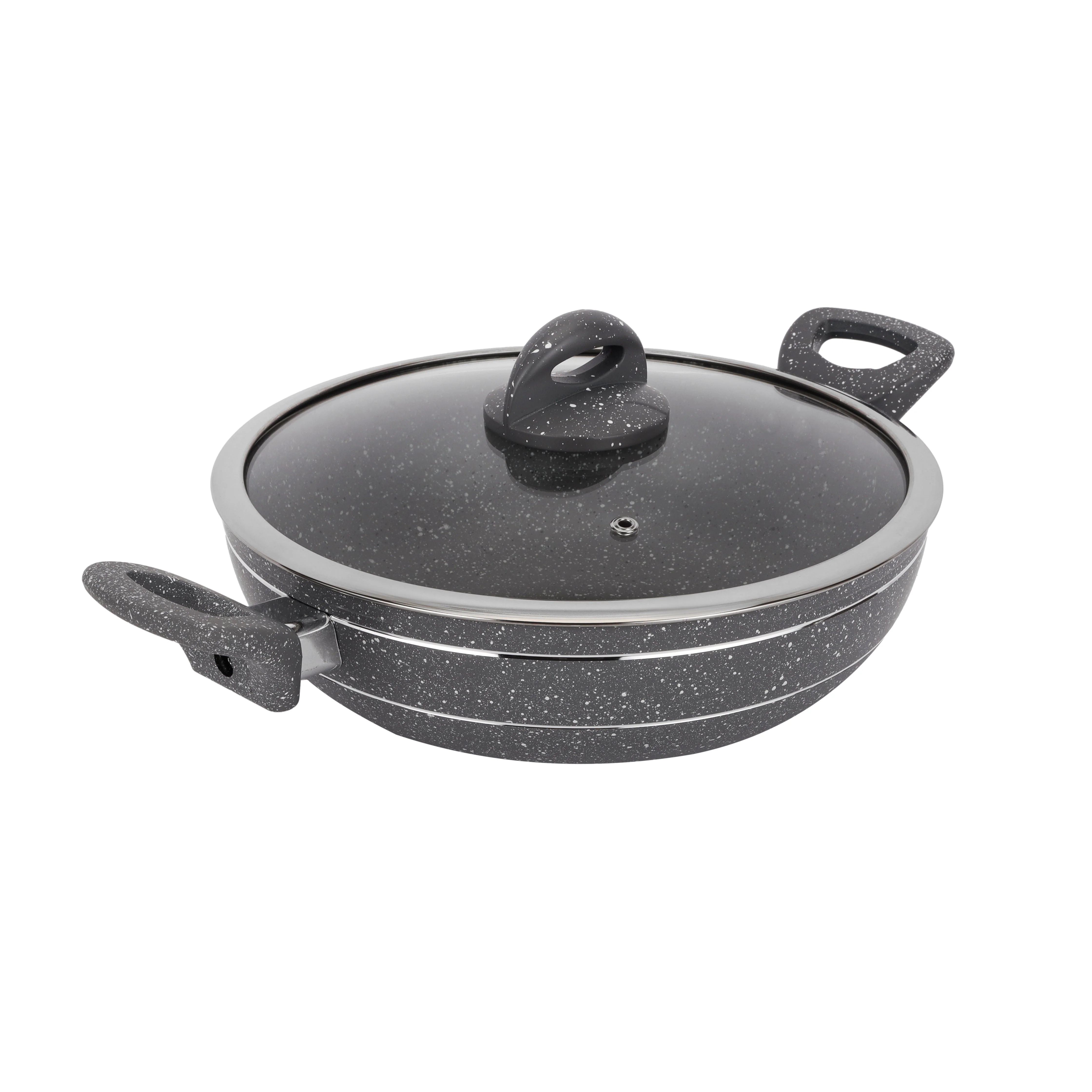 Royalford RF11967 Smart Granite wok pan with glass lid |features forged aluminium body, 5-layer granite coating, soft-touch handles and full induction compatibility - Image 2