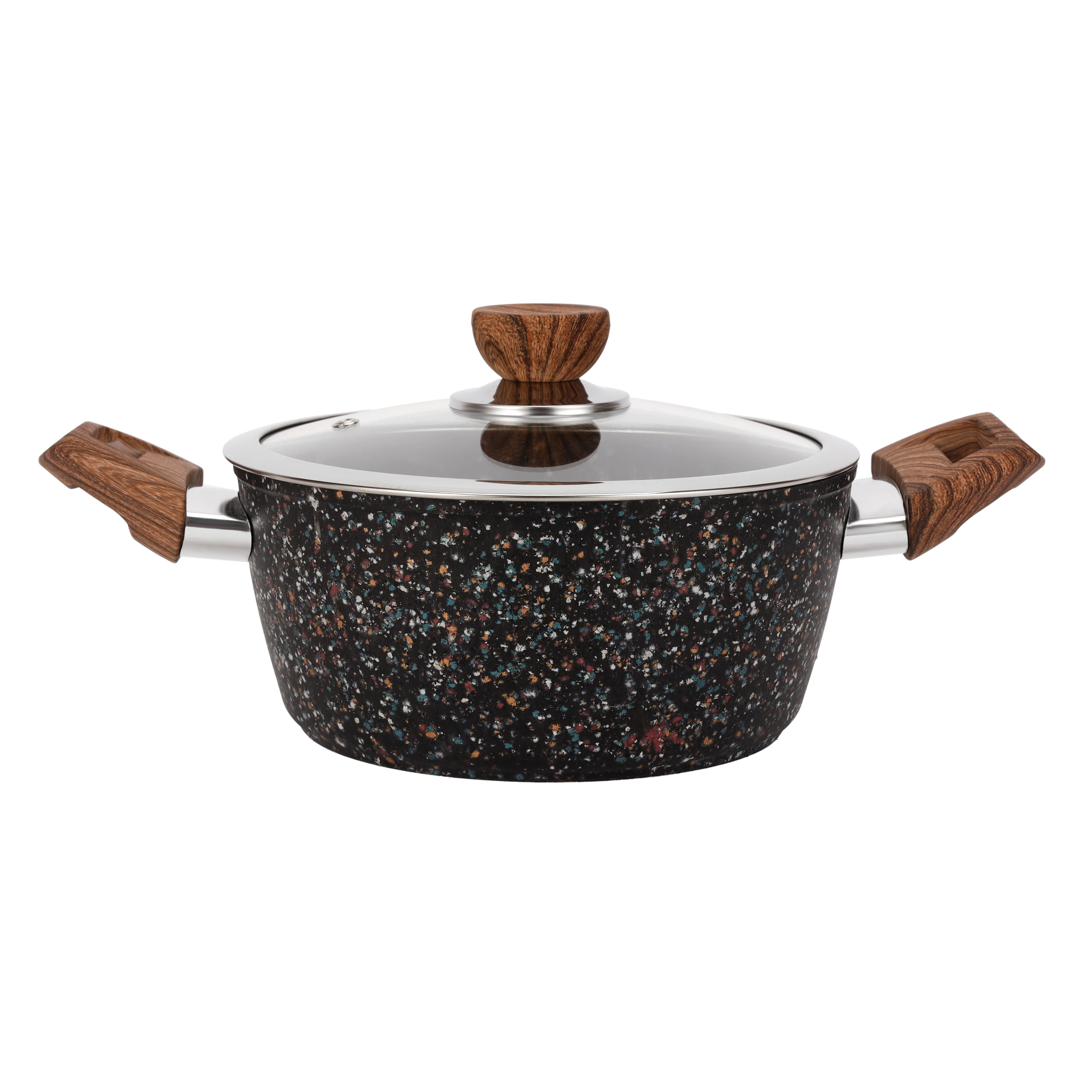 Royalford RF12015 20cm Forged Aluminium Casserole | Multistone Granite Non-Stick Coating | Induction Compatible Bottom |Tempered Glass Lid with wide steel frame