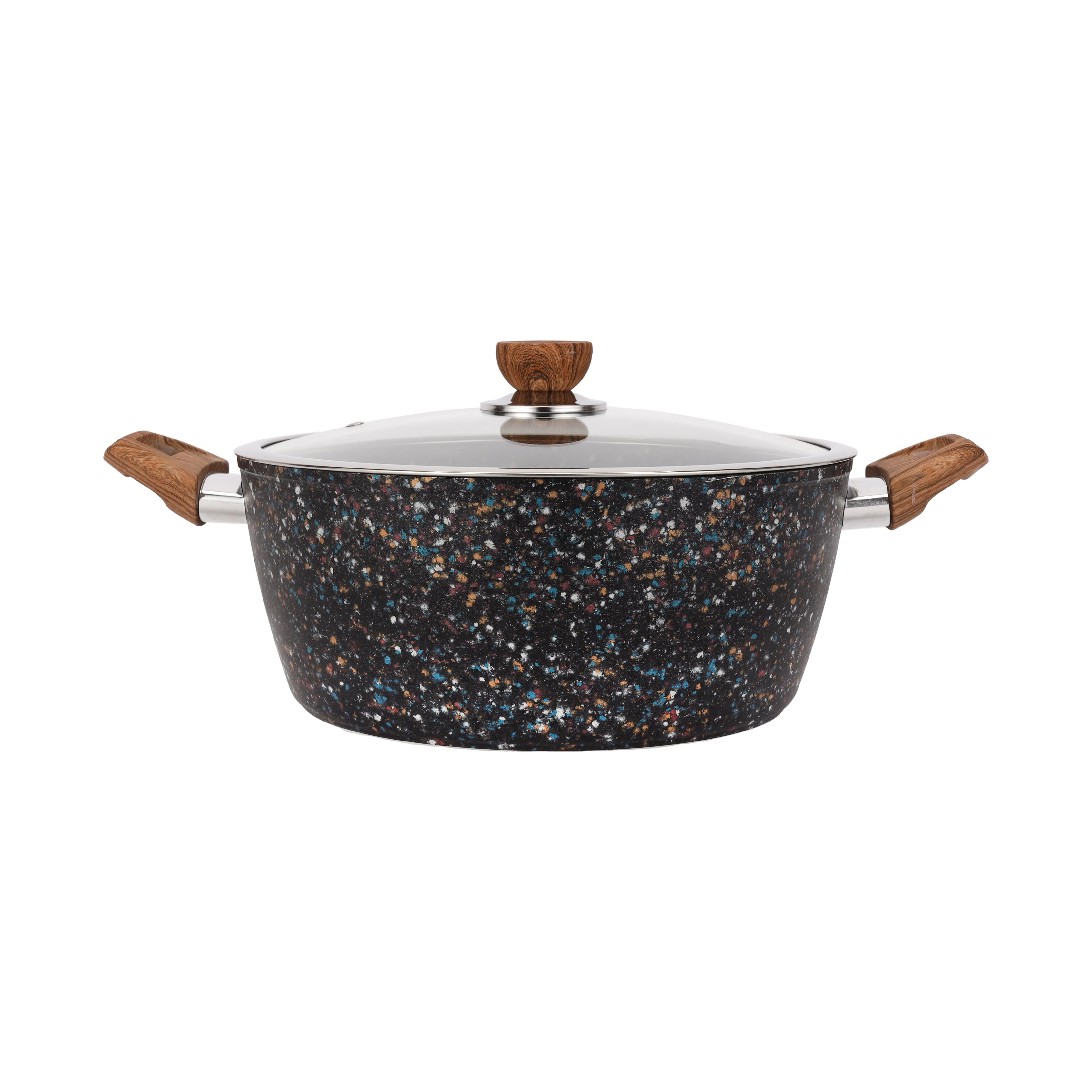 Royalford RF12017 26cm forged aluminium casserole | multistone granite non-stick coating, extra-thick induction base, tempered glass lid and soft-touch handles.