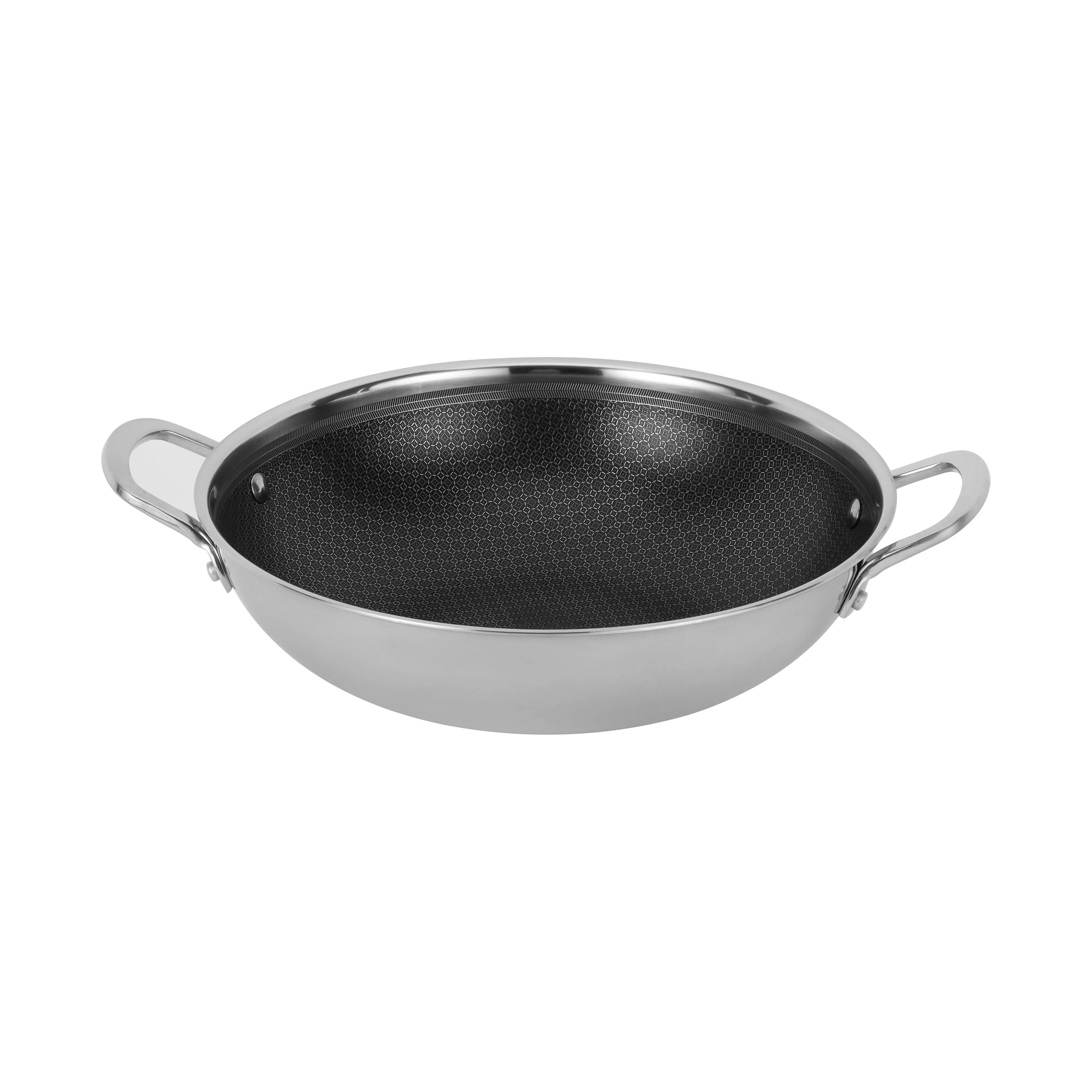 Royalford RF12641 Triply Stainless Steel Wok Pan 28cm with honeycomb non-stick interior | triply body for fast heating, induction base, riveted handles and easy cleaning. - Image 3