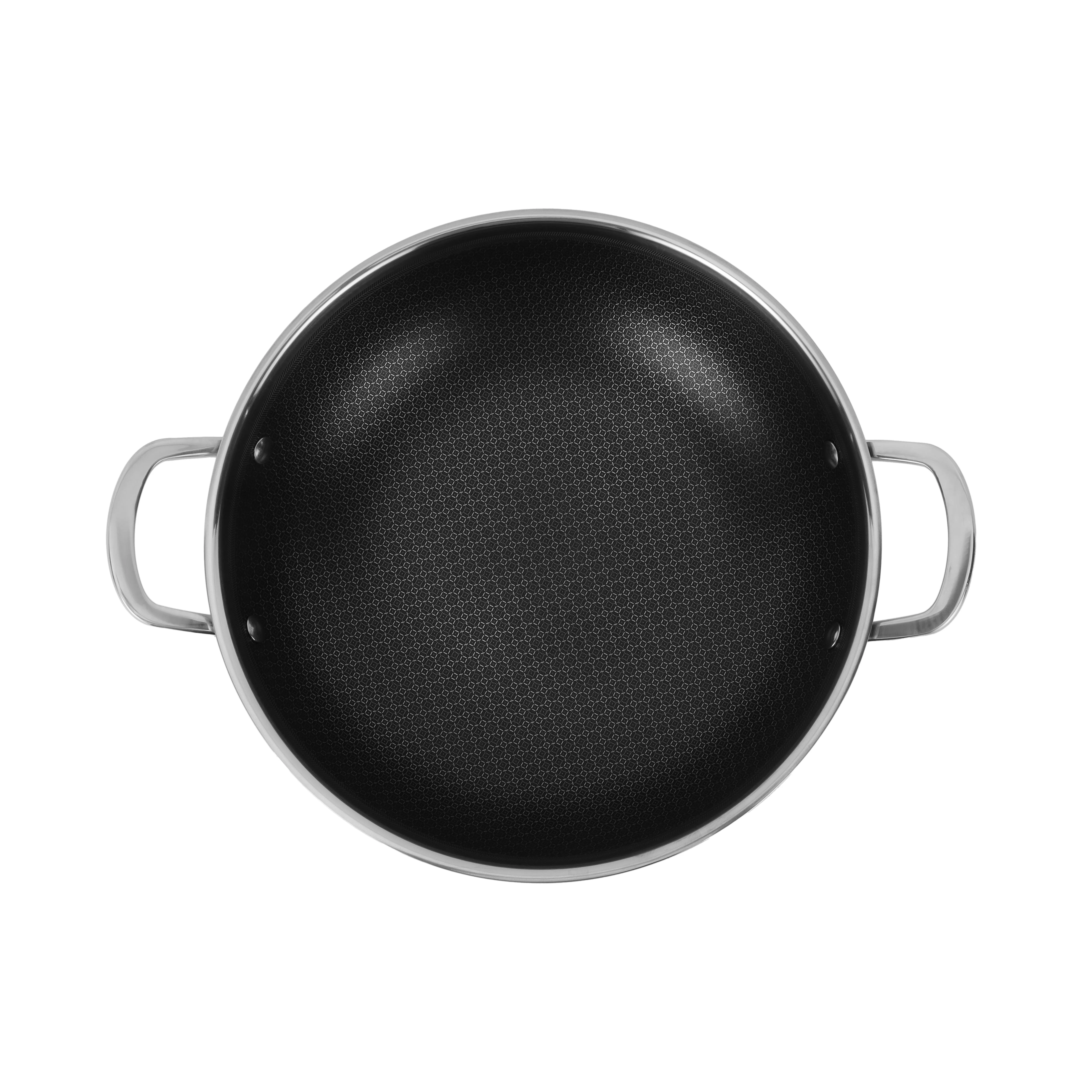 Royalford RF12641 Triply Stainless Steel Wok Pan 28cm with honeycomb non-stick interior | triply body for fast heating, induction base, riveted handles and easy cleaning. - Image 4