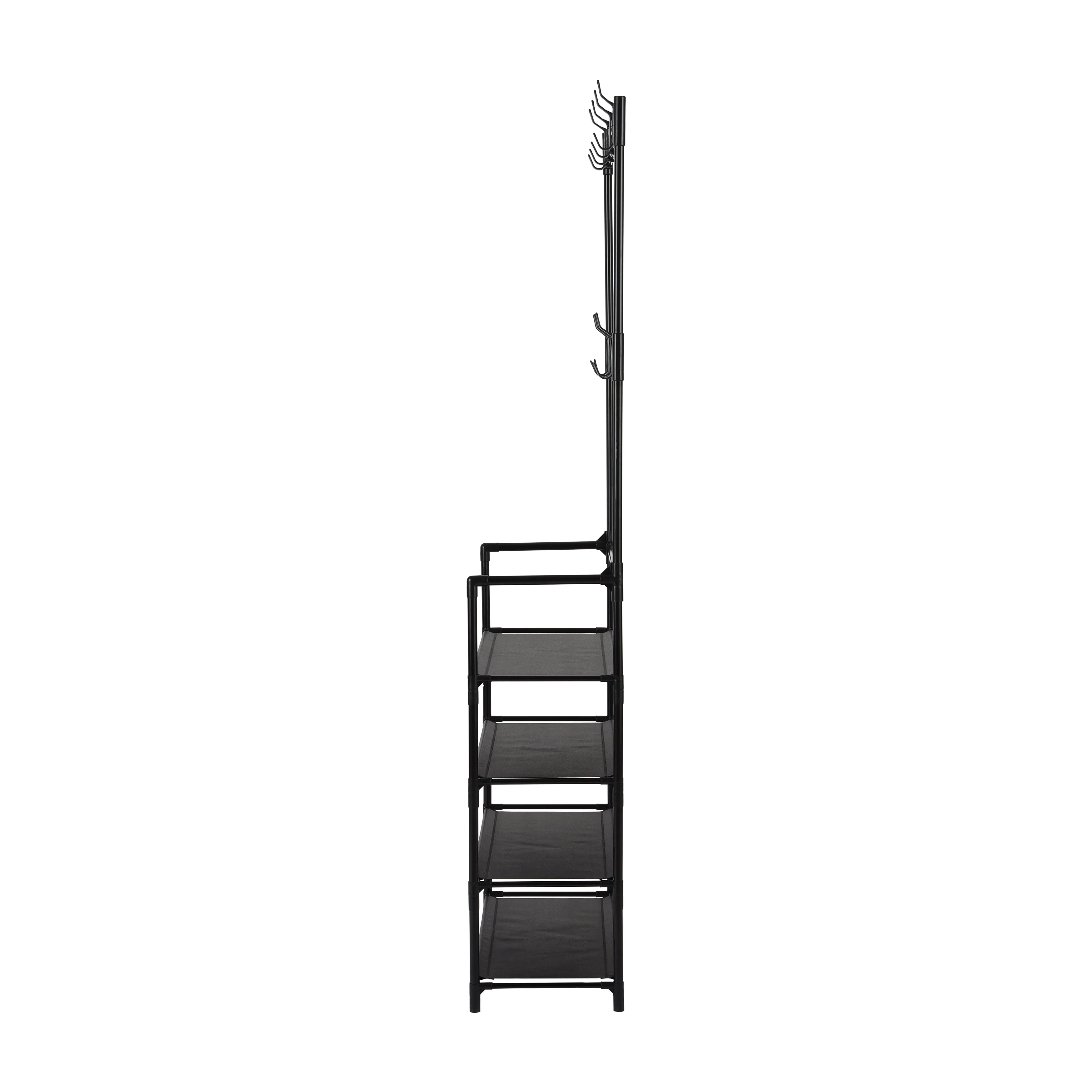 Royalford RF12781 Portable Shoe Rack | 4 Spacious Shelves & 8 Hooks | Floor Standing Multipurpose Organizer | Durable Iron Frame with PP Connectors | Easy To Assembly - Image 3