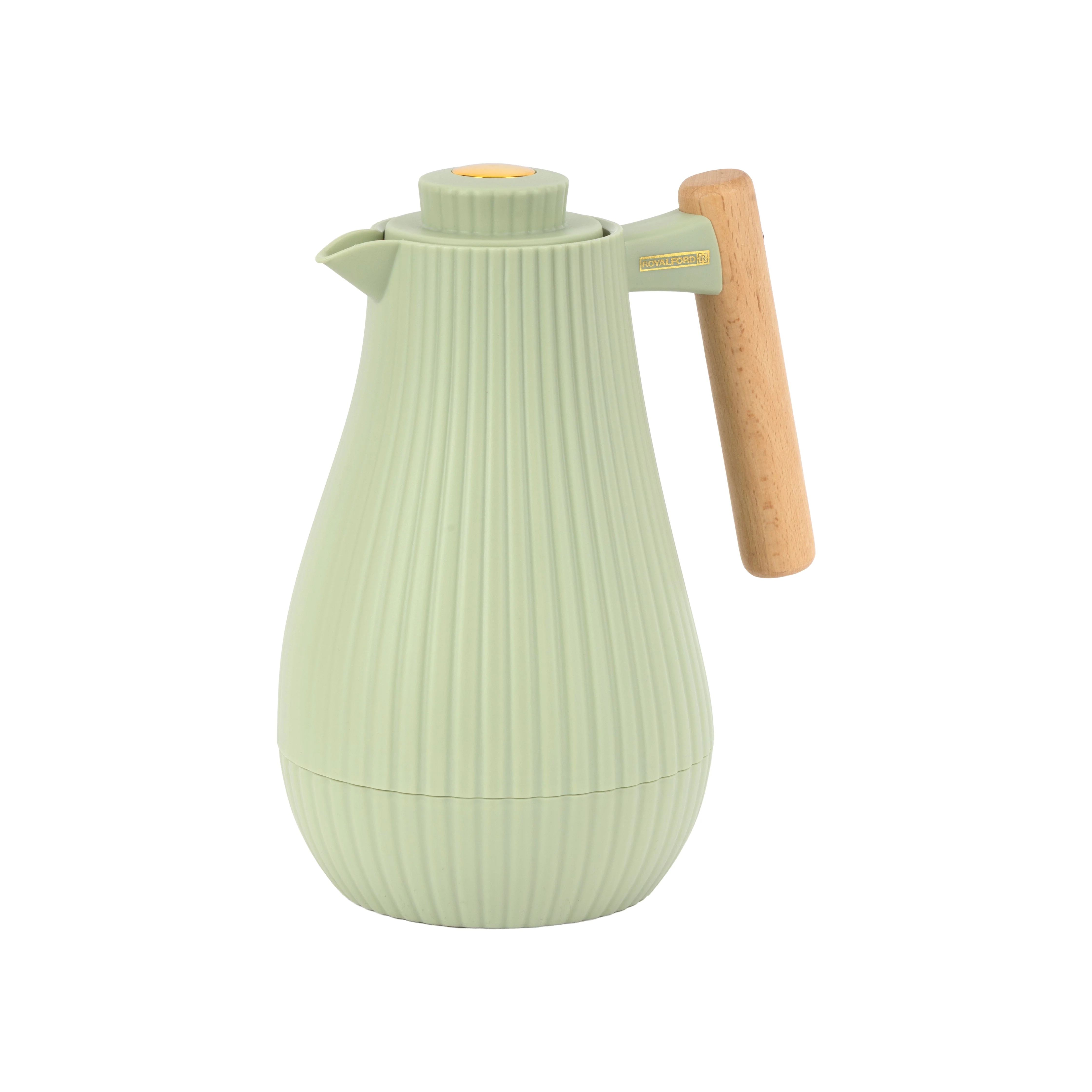 Royalford RF12971 1000ml Insula Vacuum Flask Green | Wooden Handle | Pink Glass Inner | 20 Hours Hot & 24 Hours Cold | BPA Free | Leak Resistant | Durable PP Body