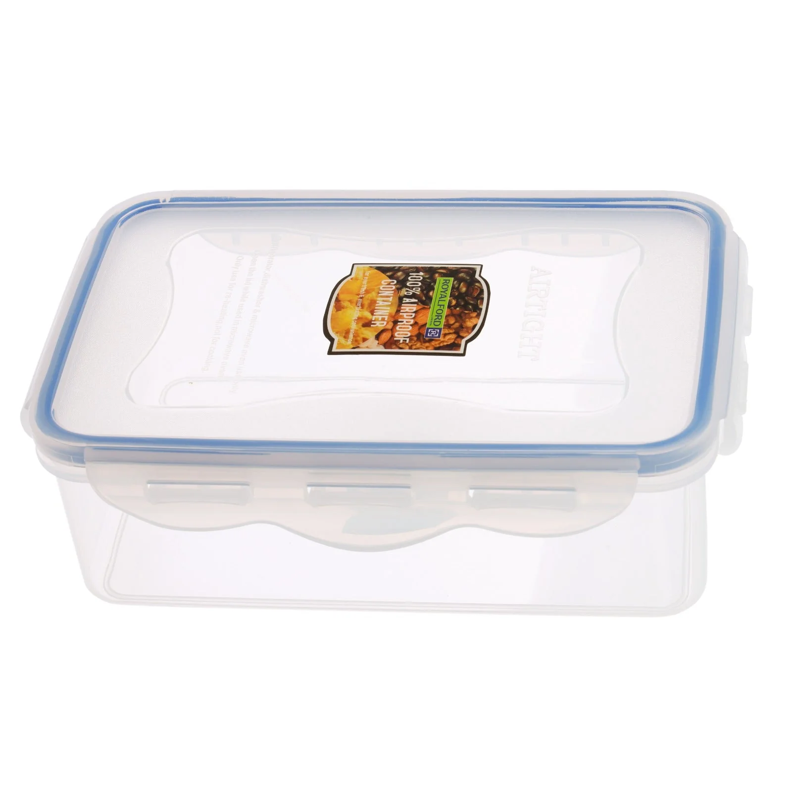 Royalford RF414APB 1000ML airproof storage box| BPA-free material & airtight 4-sided locking lid| stackable design, non-skid base, dishwasher, freezer& microwave safe |