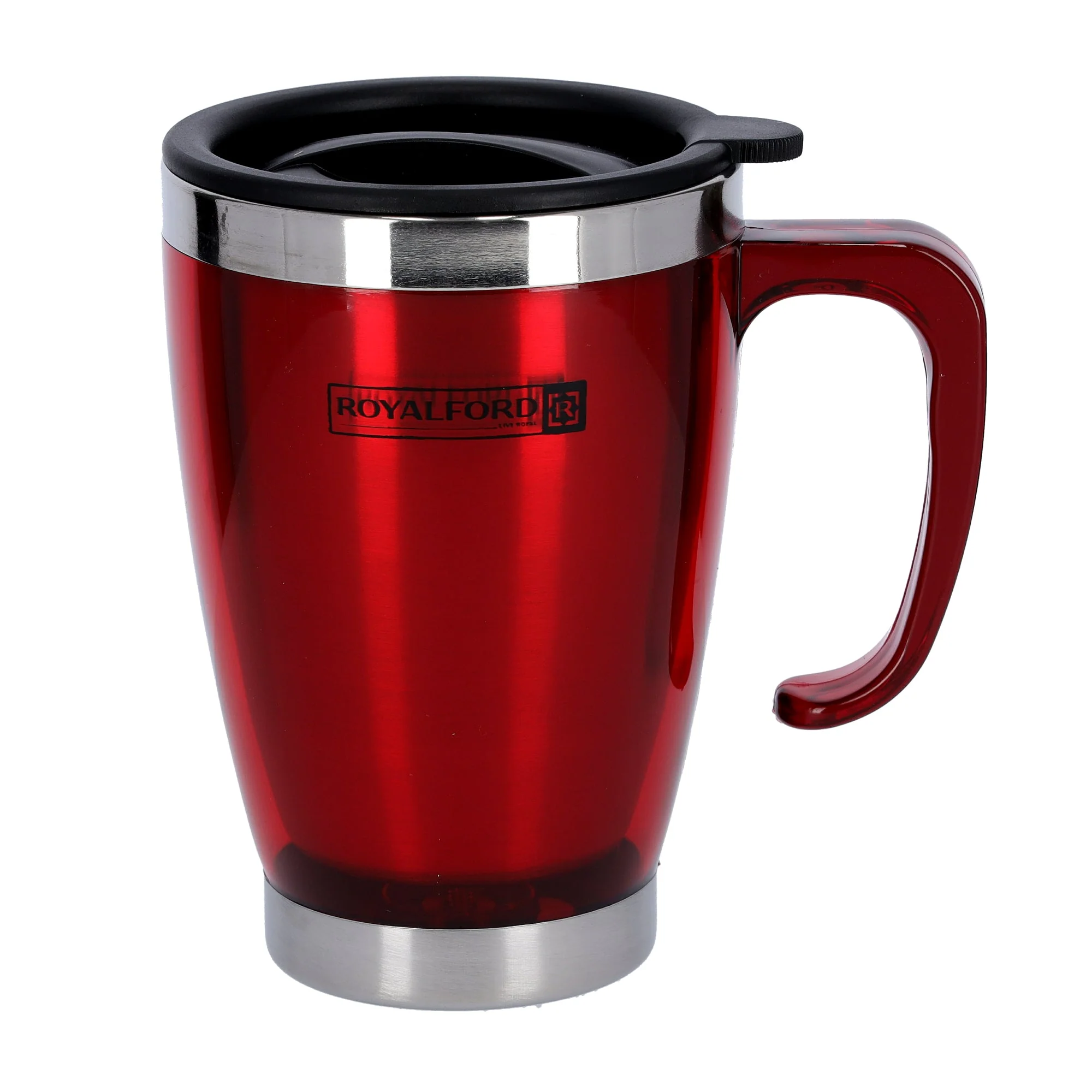 Royalford RF5129RD Double Wall Travel Mug | 400ml Stainless Steel Insulated Coffee Mug | Leak Resistant Thermal Cup for Hot & Cold Drinks | Portable Office & Travel Mug