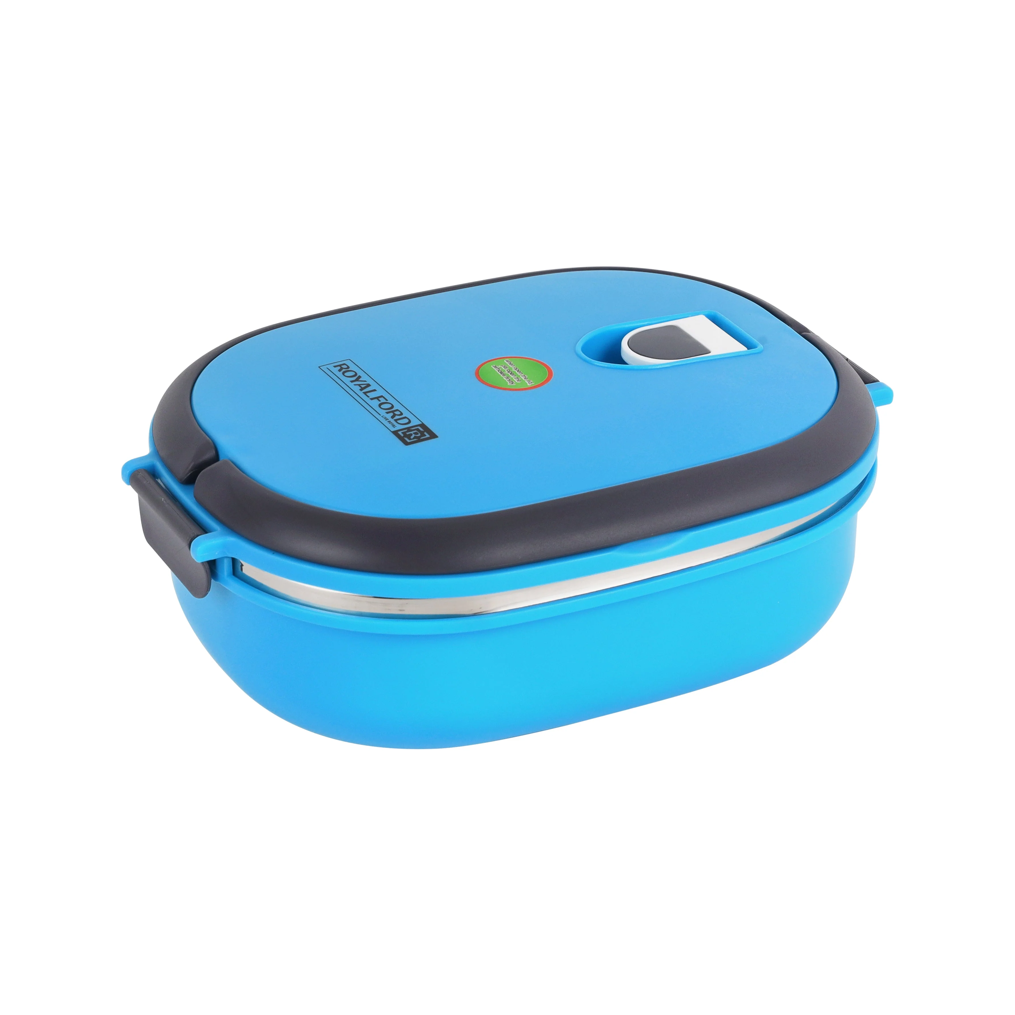 Royalford RF5652GR 0.9L Stainless Steel Lunch Box | BPA Free Insulated Food Container | Secure Lock Lid | Leak-Resistant Design & Durable Outer Body | Easy to clean