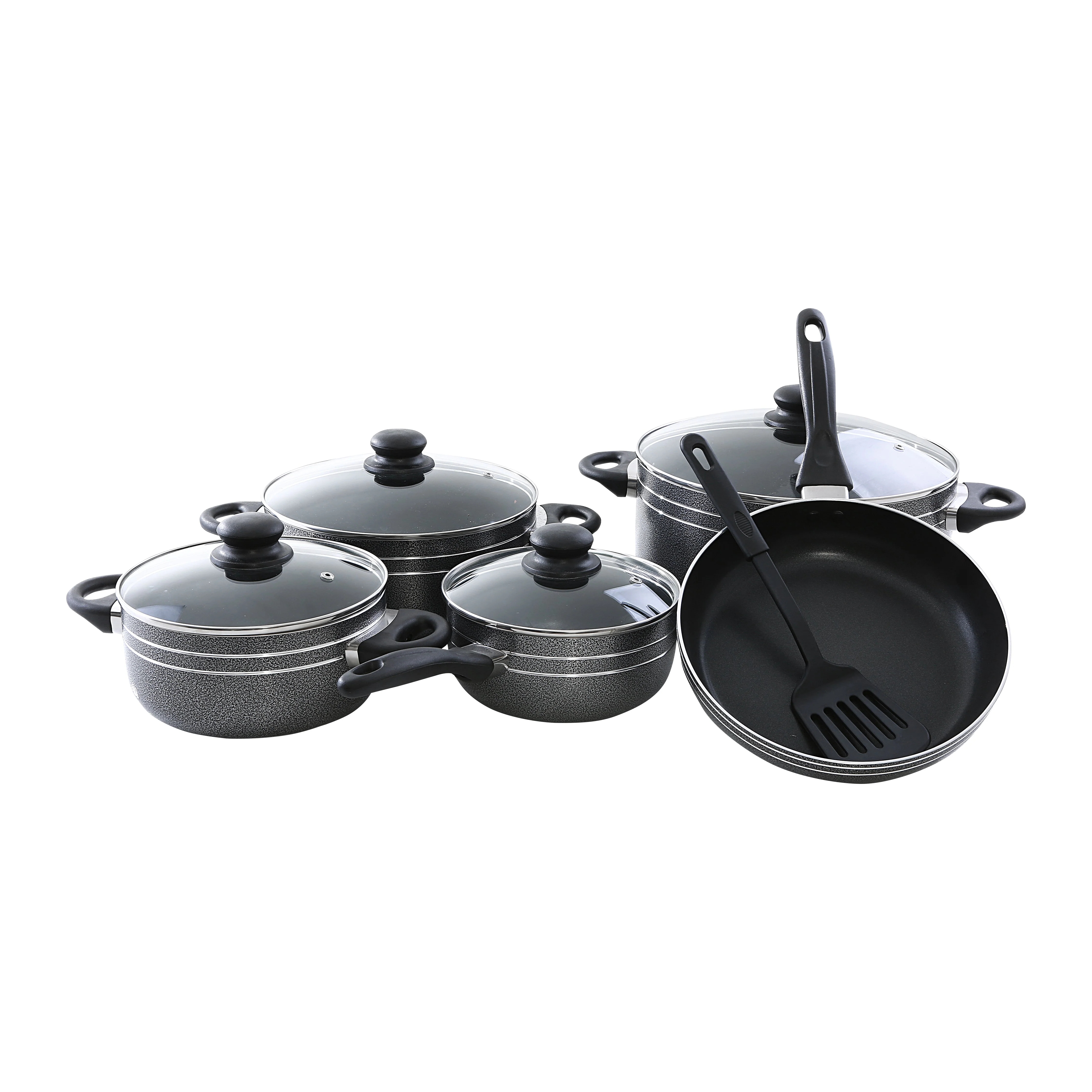 Royalford RF7065 10 Pcs Non-Stick Cookware Set  | Glass Lids | 3 Layer Coating |  Strong Aluminium Body  &  Heat-Resistant Bakelite Handles for Everyday Cooking - Image 3