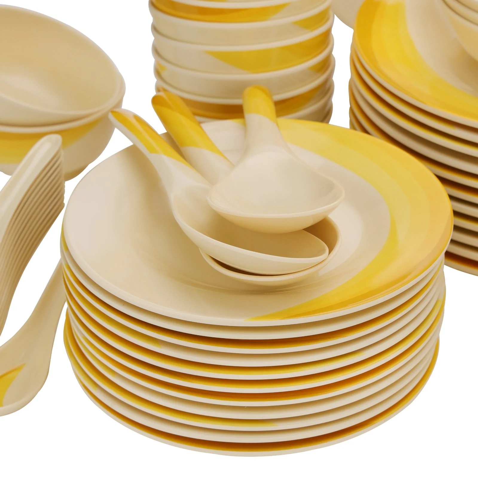 Royalford RF8102 64-Piece Melamine Dinner Set | Ribble Design| Break-Resistant & Lightweight Tableware | Assorted Plates, Bowls, Spoons| Perfect for Everyday Dining - Image 5