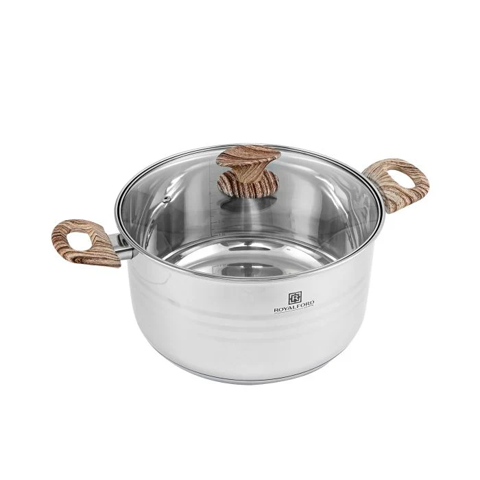 Royalford RF8551 30cm Stainless Steel Casserole with Glass Lid - Durable, High-Quality steel Construction | Non-Stick Dish for Gas, Induction & Ceramic Hobs | Tempered Glass Lid