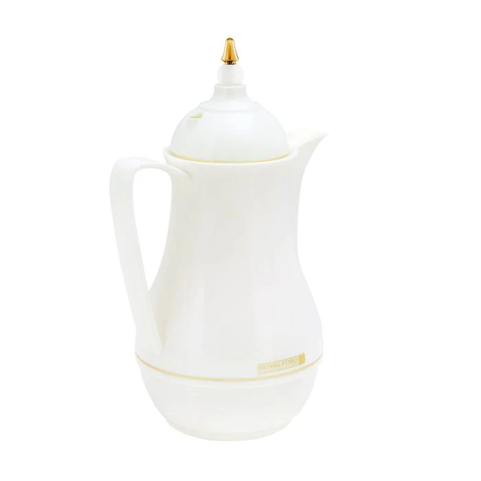 Royalford RF8621 2 Pieces Laila Flask - Coffee / Tea Pot White -Heavy-Duty Plastic Prevent Breakages | Double Glass Inner wall keep the contents Hot/Cold | 1L - Image 5