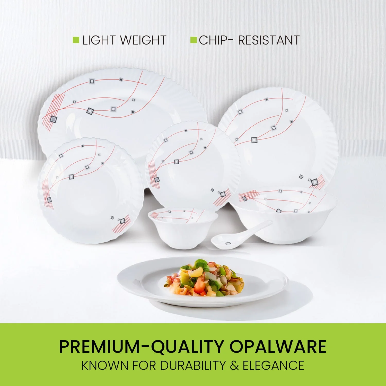 Royalford RF8982 33-Piece Opalware Dinner Set | Premium Durable Tableware | Elegant Modern Design| Microwave Safe| Dishwasher Safe| Freezer Safe|  Perfect for Daily Use - Image 3