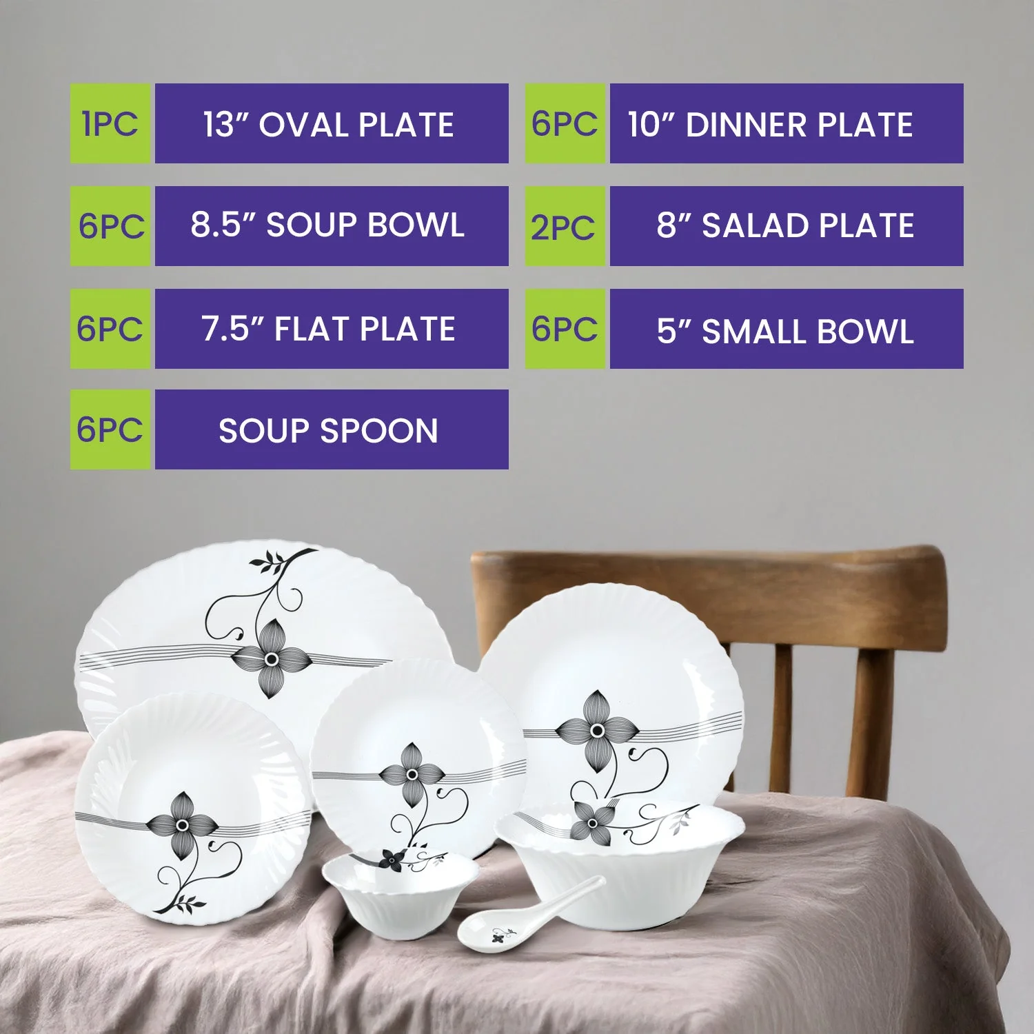 Royalford RF8983 33-Piece Opalware Dinner Set |Elegant Floral Tableware | Premium Durable Opal Glass | Lightweight Design |Dishwasher Safe, Microwave Safe & Freezer Safe - Image 5